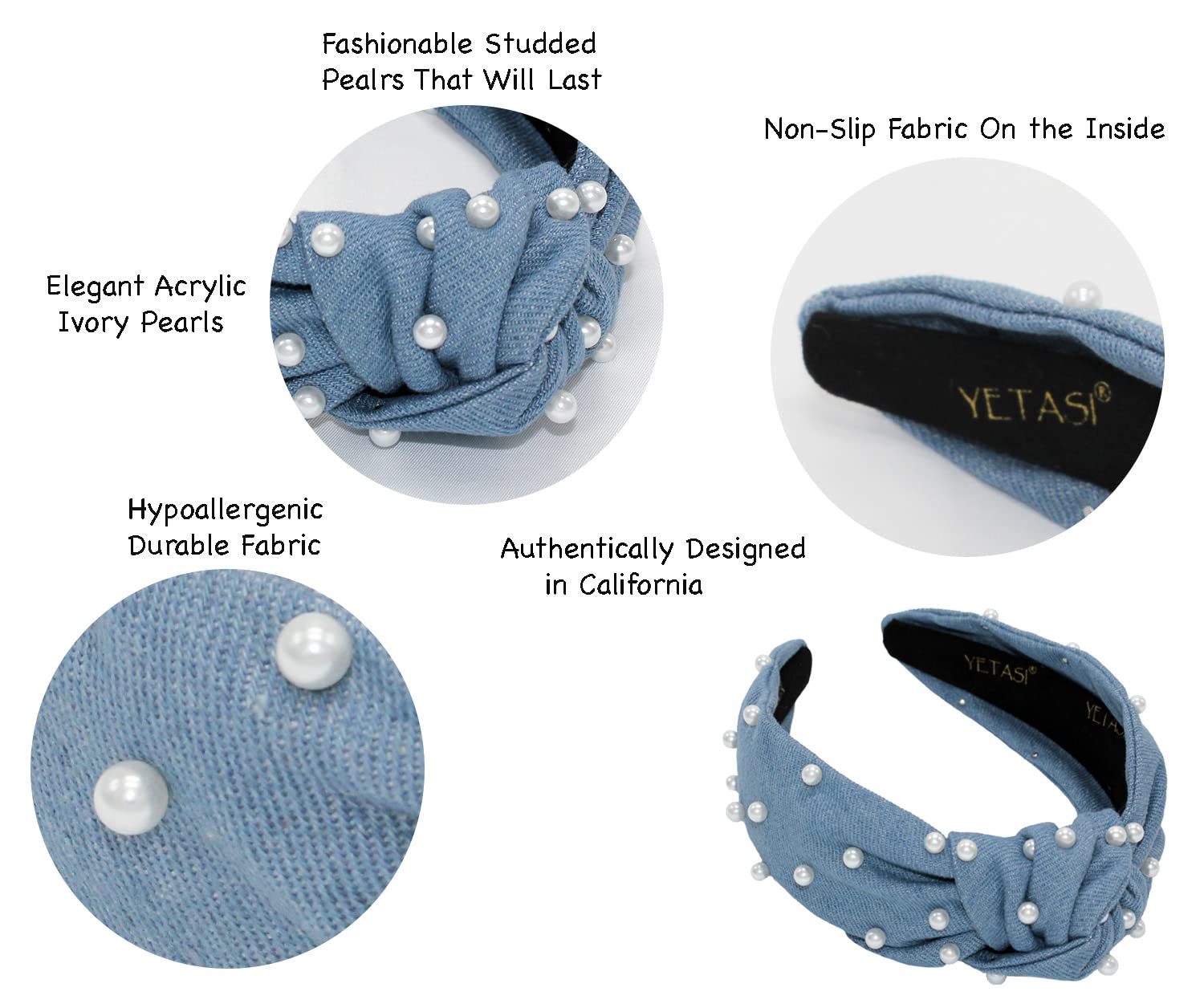 Crystal Headband - DENIM Headband - Knot Headband + Crystals - LIGHT BLUE Tairi Knot Headband – Eva Oherjus Design main image 3