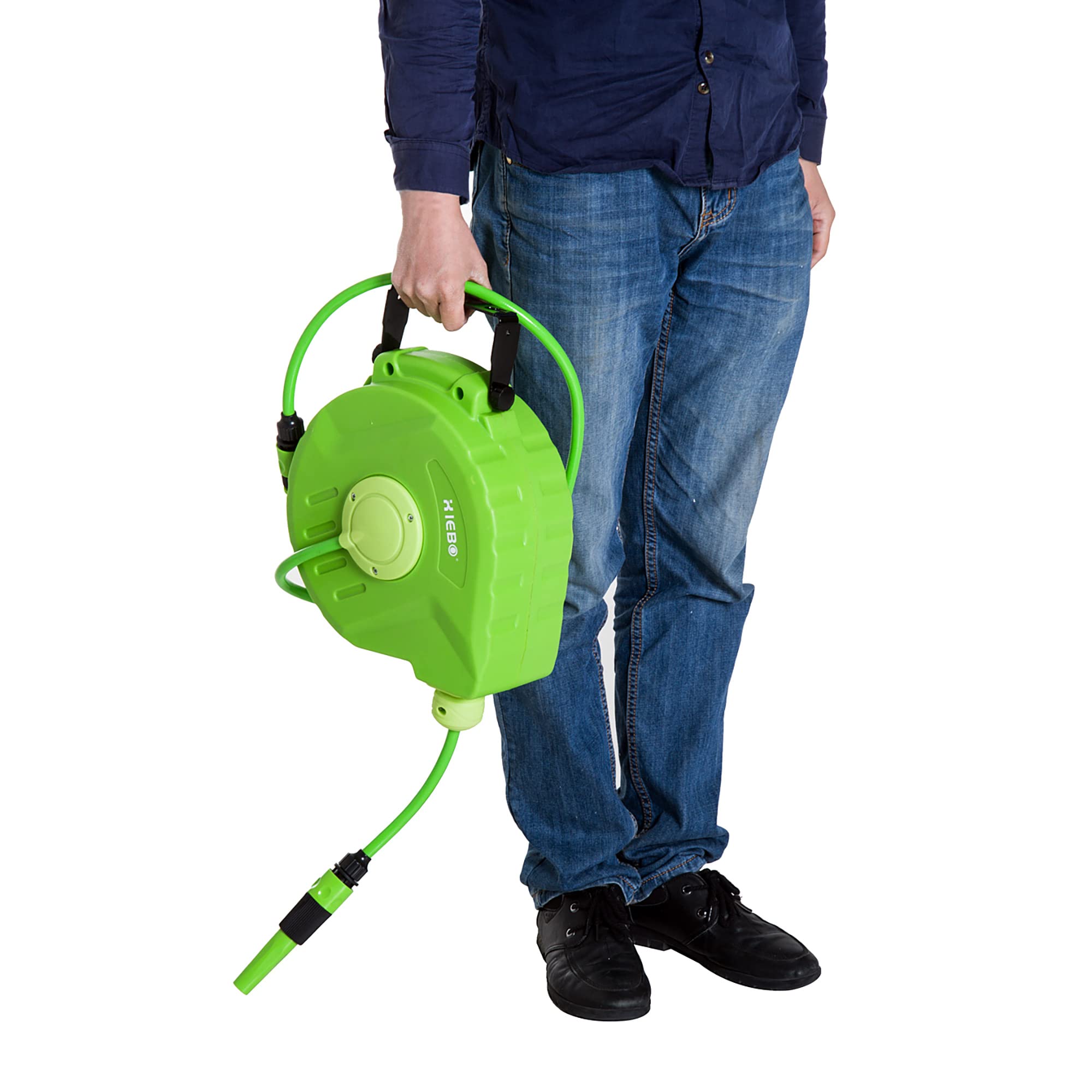 Outsunny Avvolgitubo da Giardino Retrattile con Tubo dell'Acqua 10 m, Rullo Avvolgitubo da Parete Girevole a 180°, Avvolgitubo Automatico Tubo da Giardino per Irrigazione in plastica, Verde
