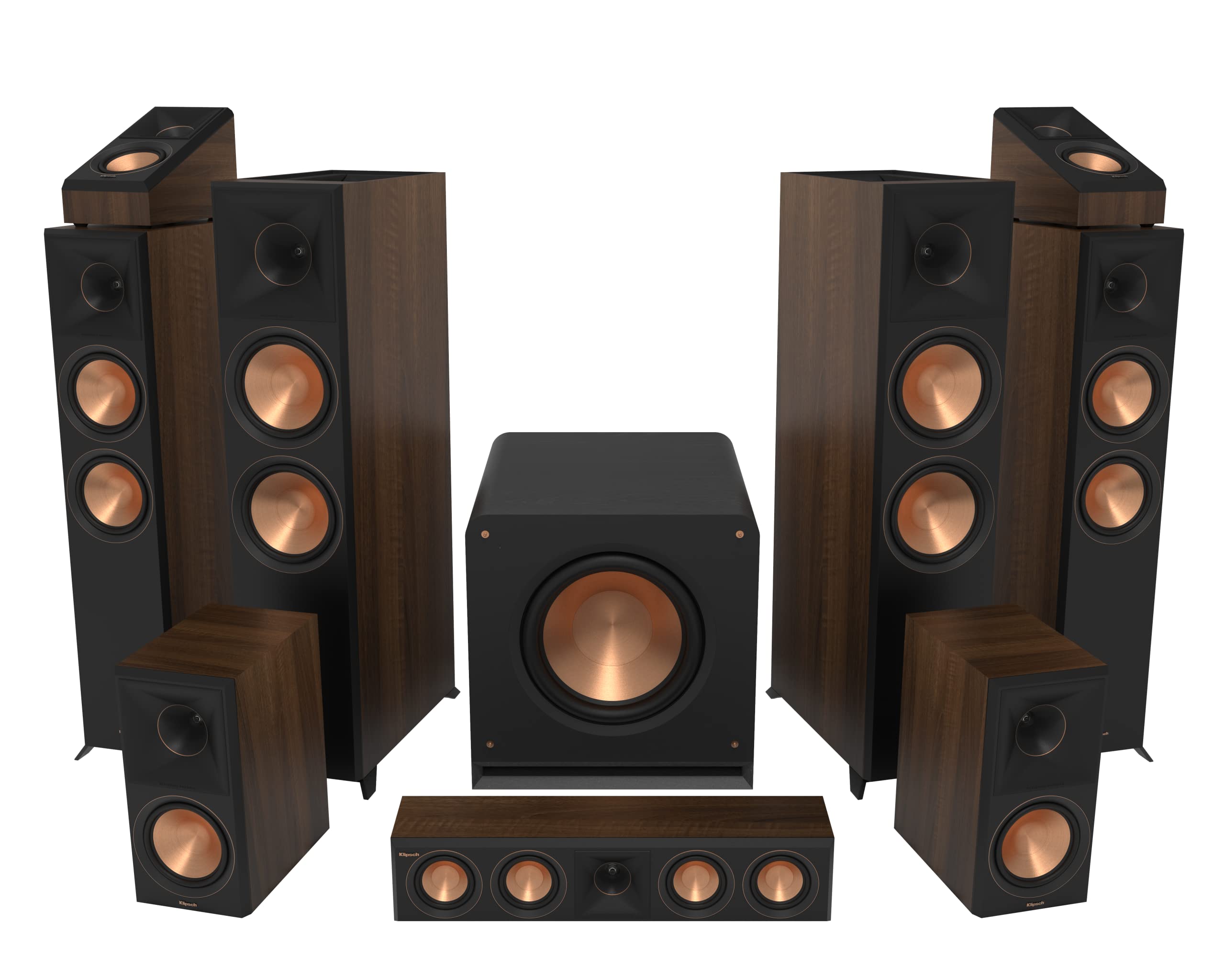 Klipsch 7.1.4 Walnut System - Model RP-8060FA II, RP-6000F II, RP-404C II, RP-600M II, RP-500SA II, RP-1400SW
