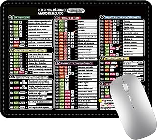 1 Alfombrilla de ratón Negra (español), Nuevo Modelo con atajos de Teclado de Excel, Alfombrilla para Hojas de cálculo de PC | Antideslizante, Bordes cosidos (25 x 30 x 0,2 cm)