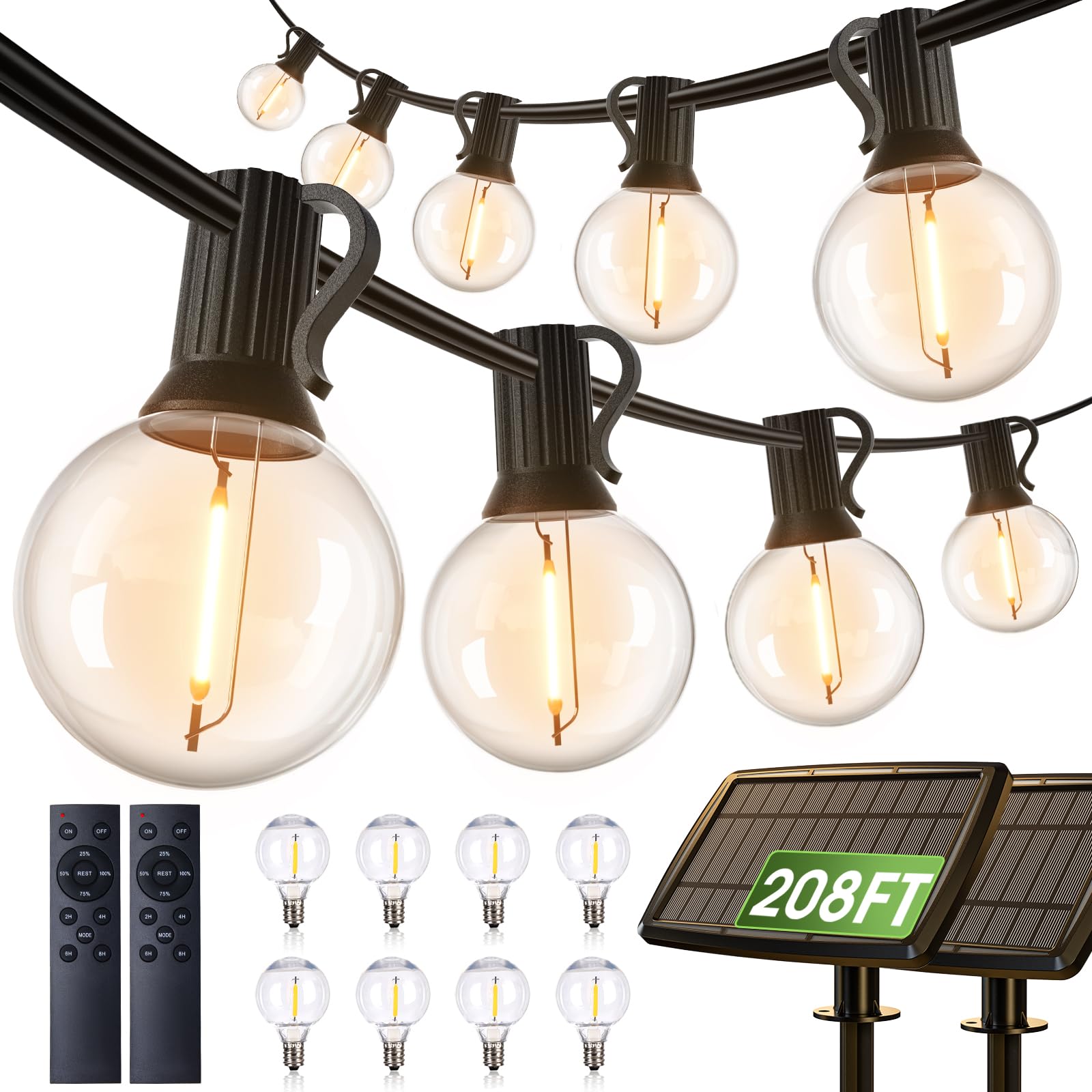 addlon208FT(2 Pack*104FT) Solar String Lights Outdoor Waterproof with Remote, A09JW041102004-1