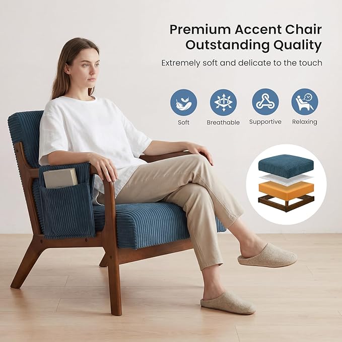 Sillón Acogedor Tapizado con Cojín Lumbar Madera Maciza miniatura 5