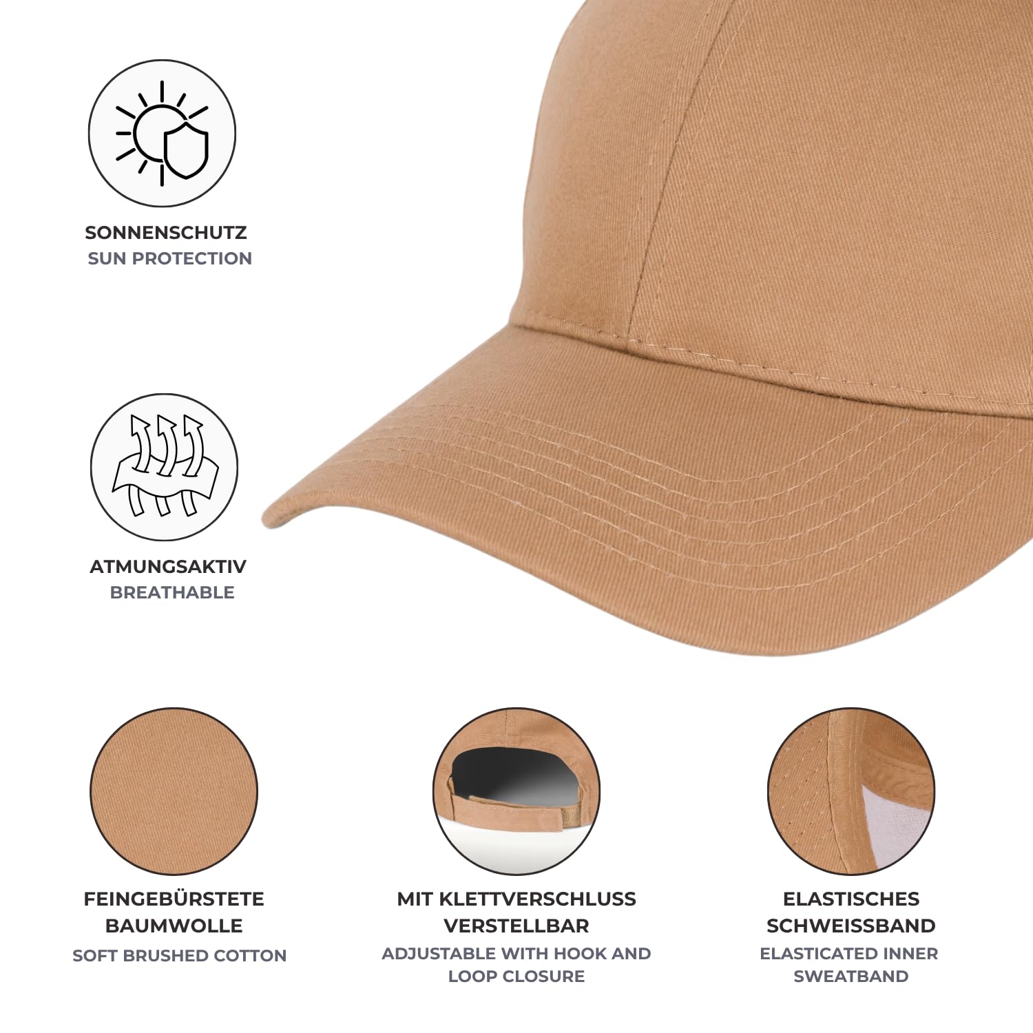 styleBREAKER Czapka baseballowa unisex ze szczotkowaną powierzchnią, 6 paneli czapka w jednolitym kolorze, regulowana z zapięciem na rzepy 04023018