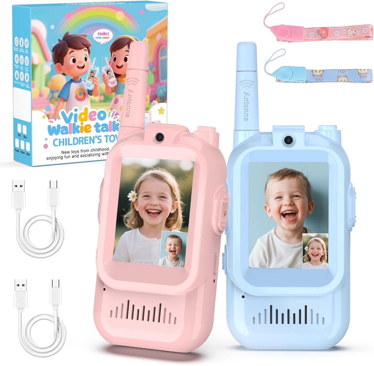 BlueFire Kids Walkie Talkies with Video – Screen Display Toy Radios with Voice Effects, One-on-One Pairing, Long Range – Birthday Toys Gifts for Boys &amp; Girls Ages 3–12 (Pink+Blue)