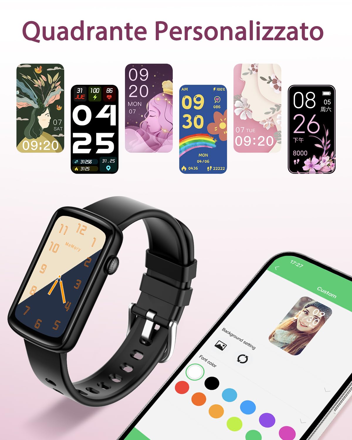 SHANG WING Smartwatch Donna con Cardiofrequenzimetro Ossigeno del Sangue Pedometro Orologio Sportivo Fitness con Sfondo Mio Foto Monitoraggio Sonno Sveglia Notifiche Controllo della Musica Nero