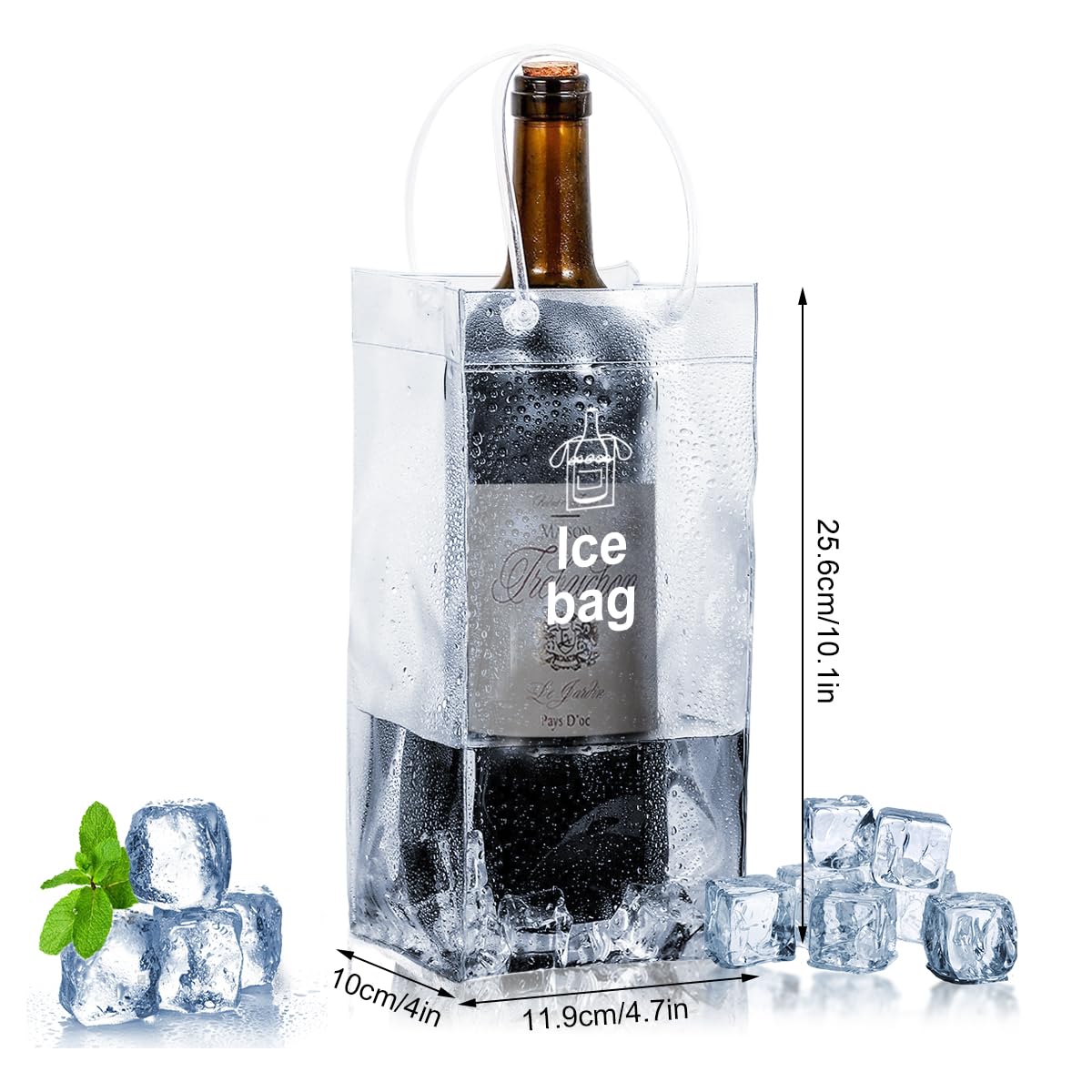 TsoLay Sac à Glace Vin 2 Pièces – Refroidisseur Pliable Transparent Avec Poignées – Idéal Champagne, Bière, Pique-Nique
