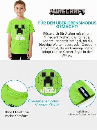 Minecraft Creepers T-Shirt Boys Short-Sleeved Crew Neck Children's Shirt Boys Gaming Top