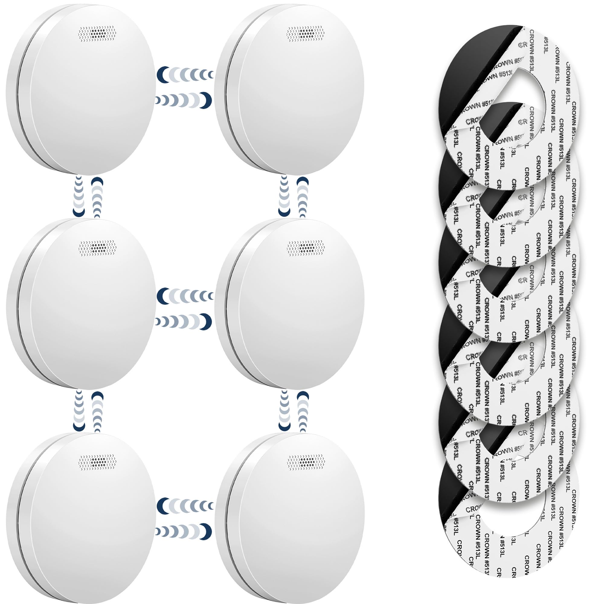 SAVS SM11R4 Funkvernetzter Rauchmelder 6er-Pack – 10 Jahre Batterie – Extra flaches Design – Kein LED-Licht – Montage ohne Bohren – Entspricht europäischer Norm – Vernetzbarer Feuermelder | 6er Set funkvernetzter Rauchwarnmelder mit integrierter 10-Jahres