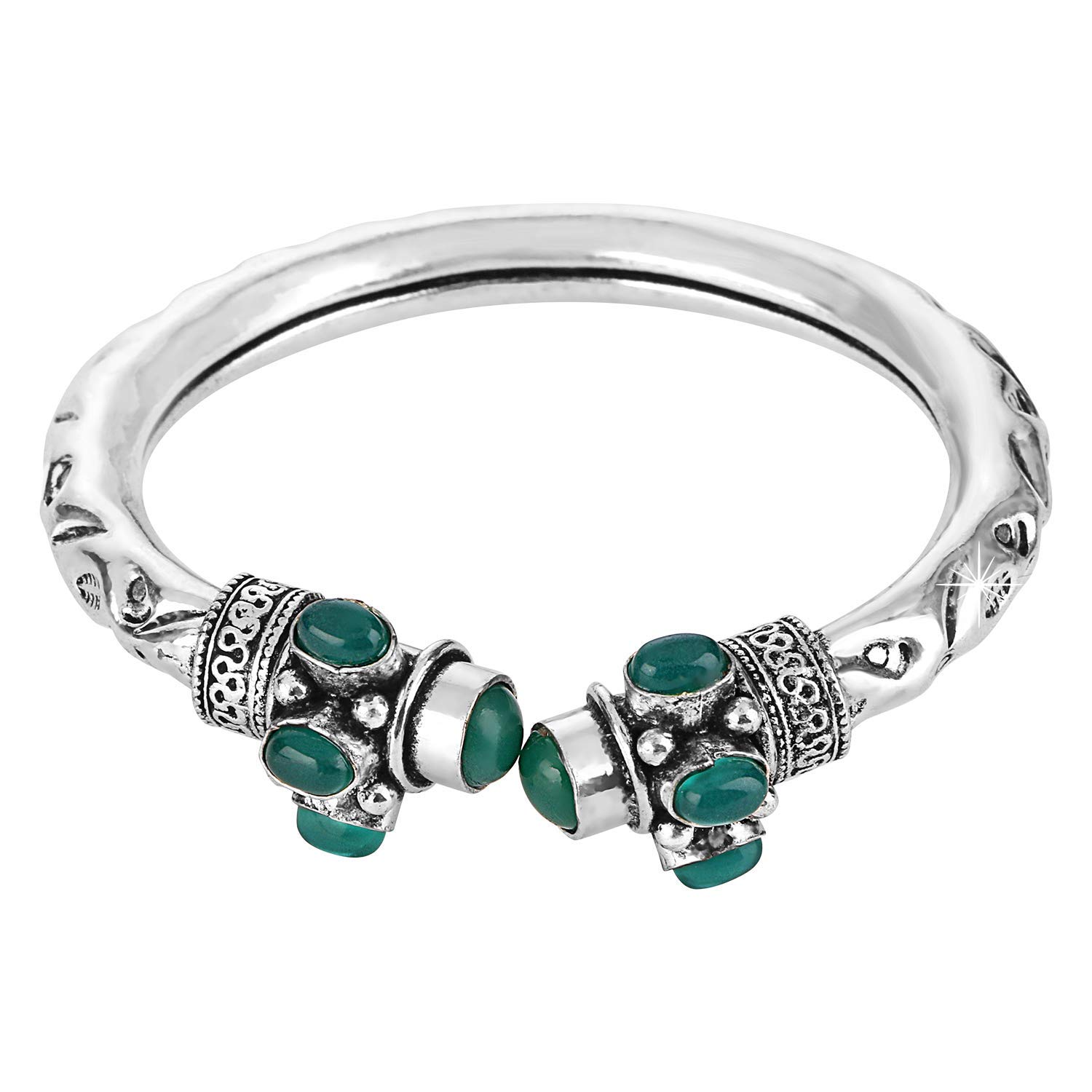 Yellow Chimes Latest Trend Tribal Stone Oxidised Silver Bracelet Bangle Kadaa for Women (Green) (B07VFNMR37) Amazon Price History, Amazon Price Tracker