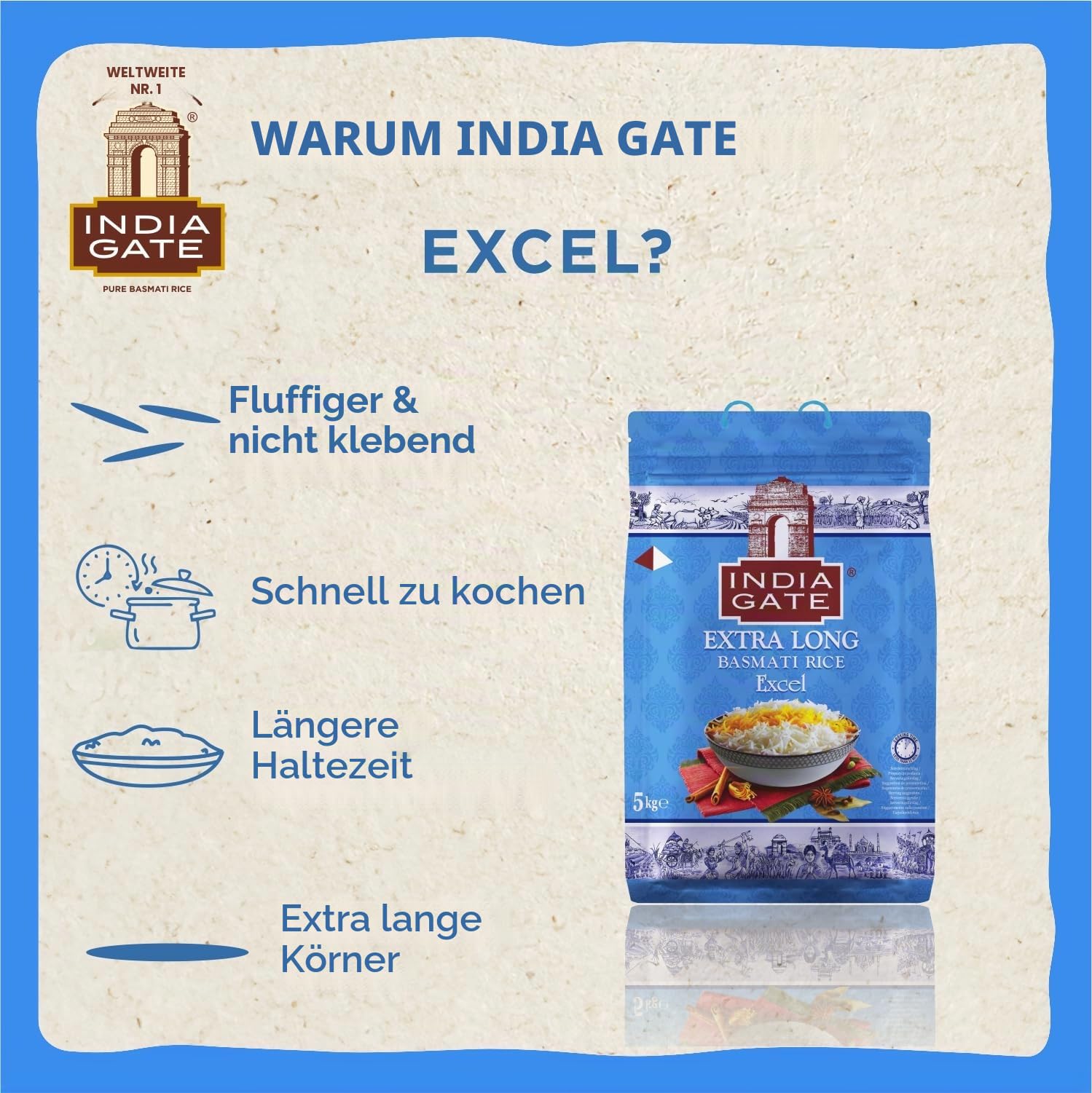 INDIA GATE - Basmati Reis Extra Lang Excel - 4 X 5 KG - Multipack