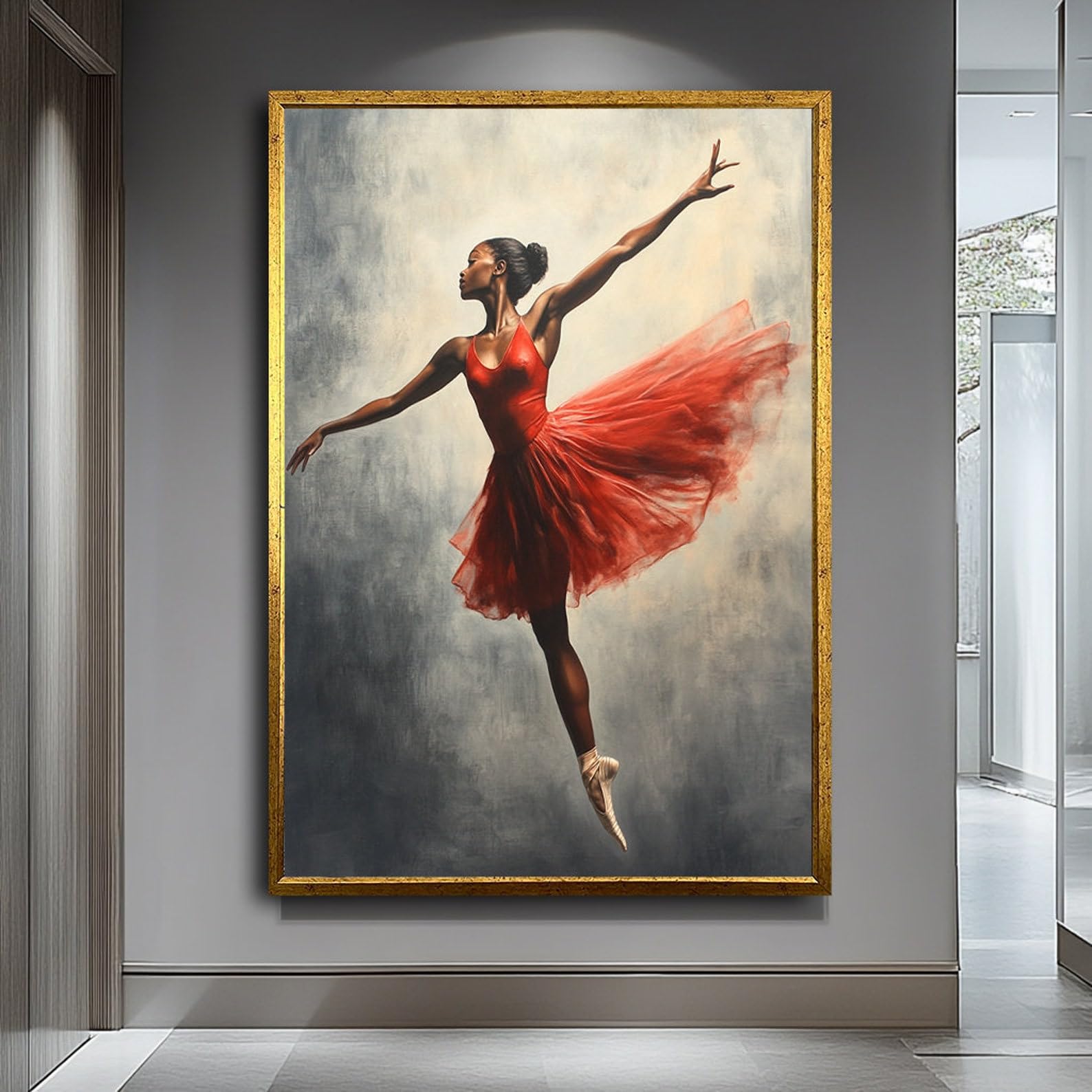 TONGYINLI Balerina Obraz Na Płótnie Czerwona Sukienka Plakaty Taniec I Druki Eleganckie Taniec Wall Art Do Modern Home Decor (70x100cm/Bez Ramy)