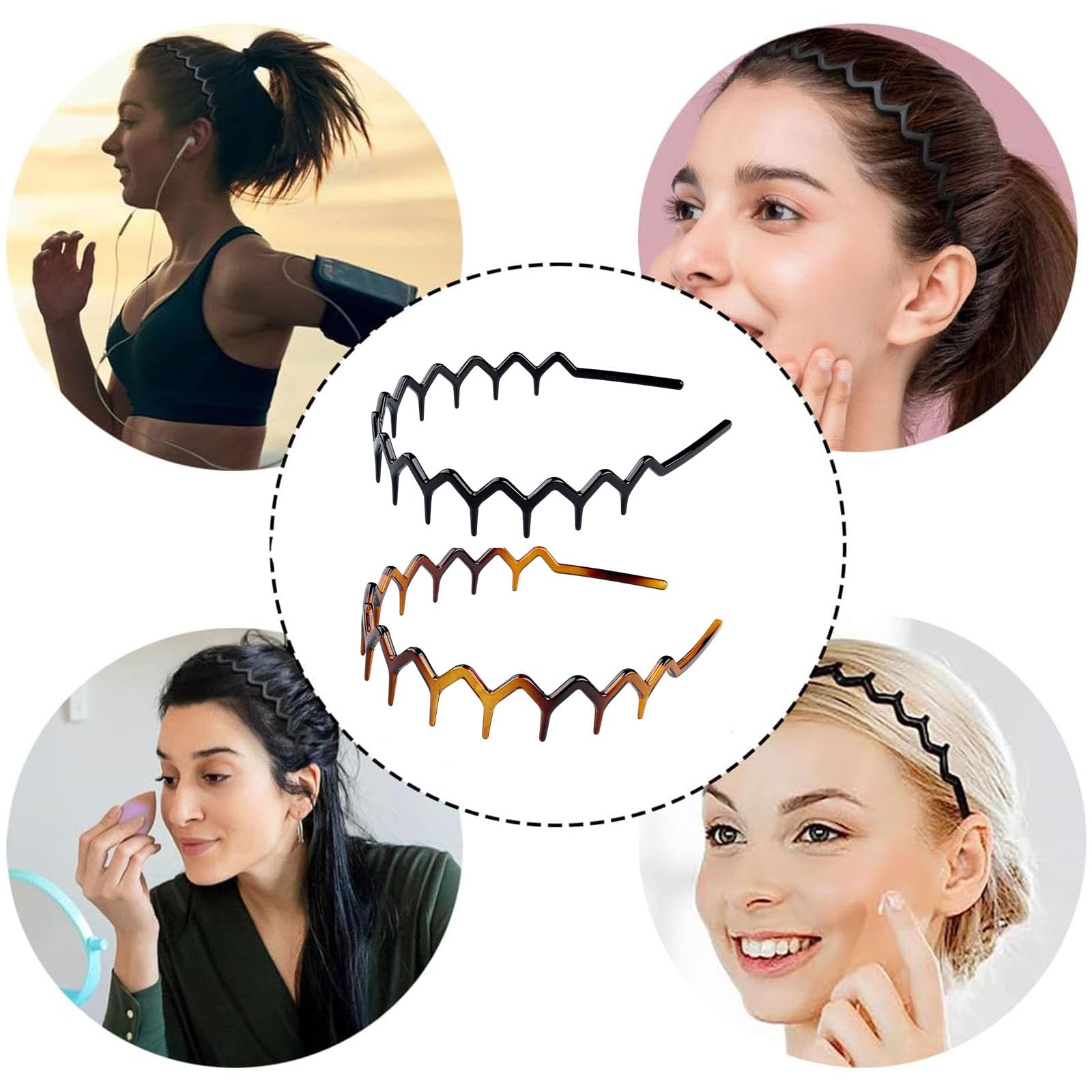 Set Di 3 Fasce Per Capelli A Zig Zag Anni '90 – Unisex, Antiscivolo Con Denti, Colori Neutri - 5