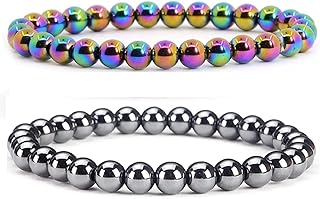Pure Aura Set of 2 Hematite Bracelet, Beaded Bracelet Black and Rainbow 8 mm Root Chakra Bracelets-Healing Gemstone Bracelet Semi Precious Gemstone