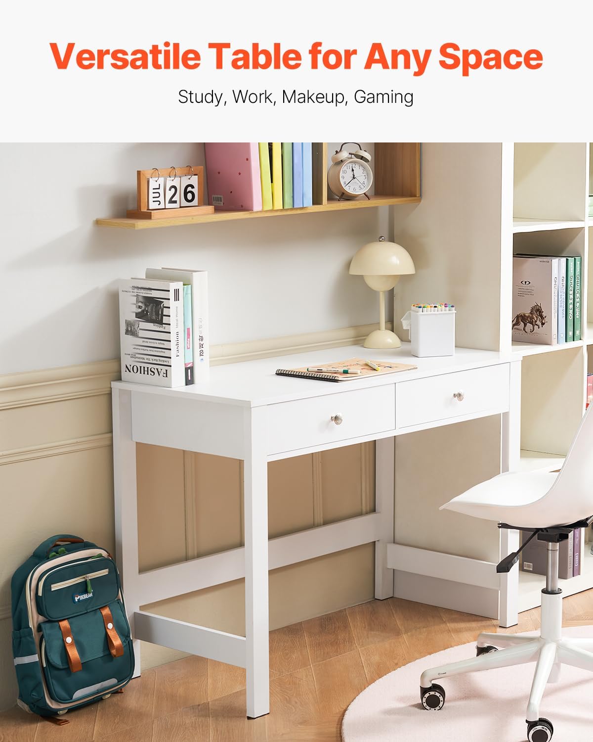 VEVOR Small Desk with Drawers, 39 Inch Wide Computer Desk with Storage, Wooden Table for Home Office, Vanity Desk with Drawers, Study Table for Adults/Students for Drawing, Reading, Writing