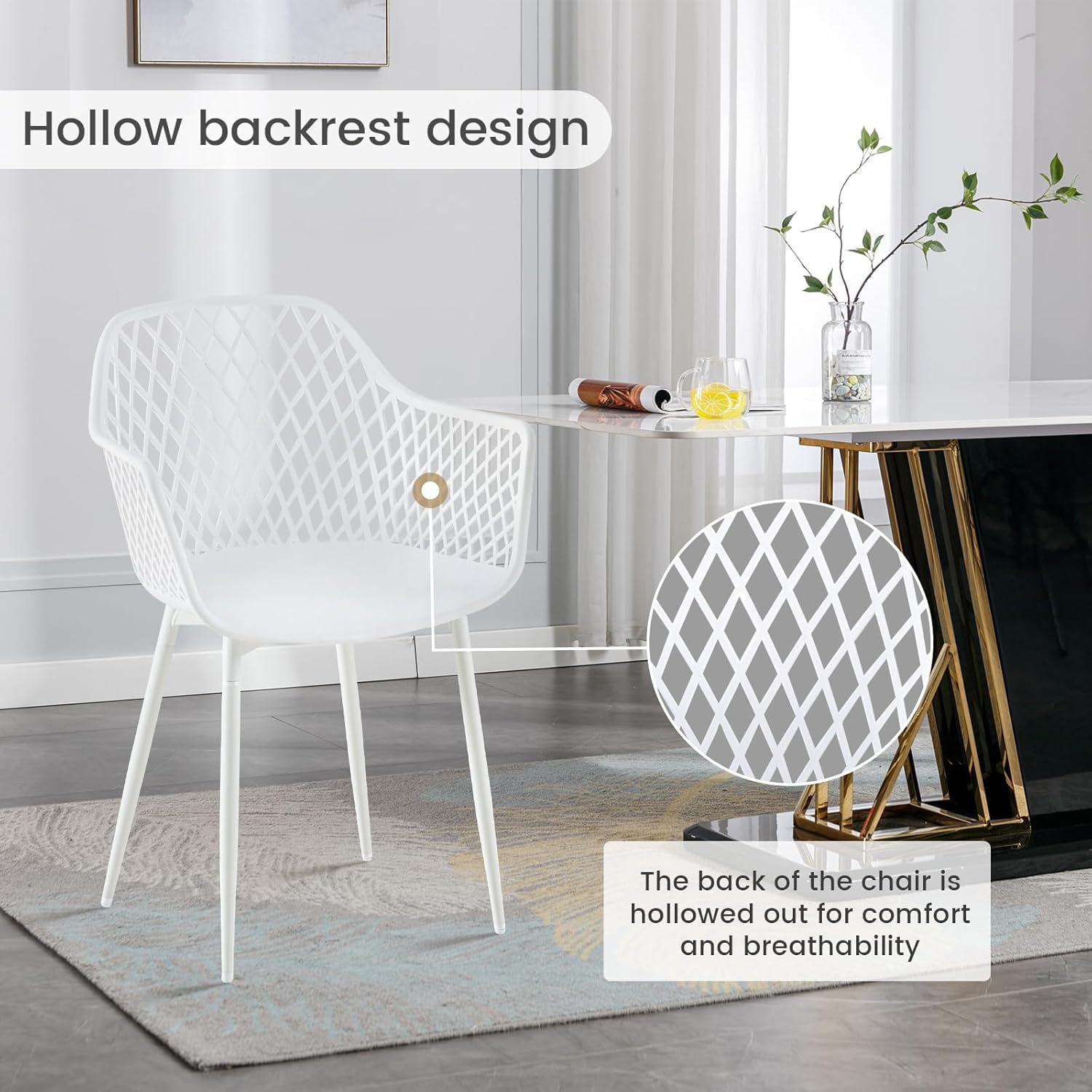buybyroom Set di 2 sedie da giardino con bracciolo, sedia da giardino per esterni, poltrona lounge, sedie da giardino, 120 kg, colore bianco