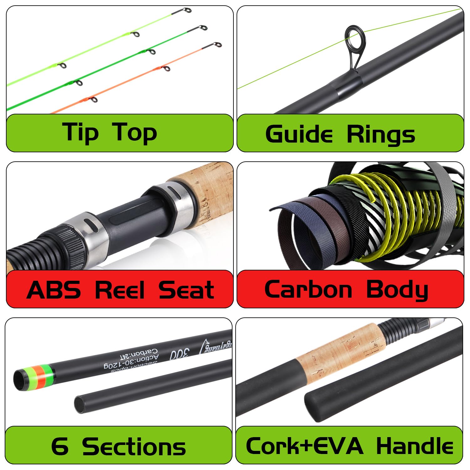 Sougayilang Feeder Rod - Caña de pescar portátil con 3 puntas, varios colores