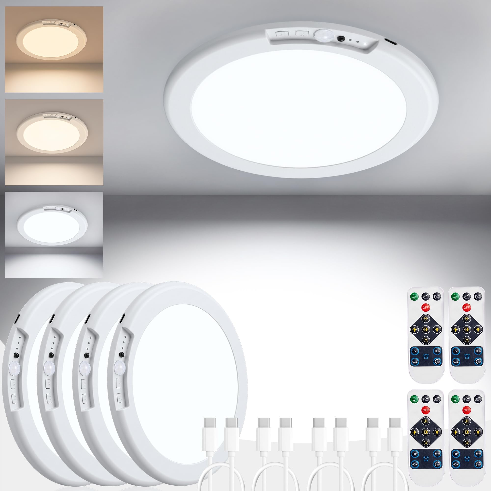 BrizLabs Rechargeable Motion Sensor LED Ceiling Light, 4 Pack Closet Lights