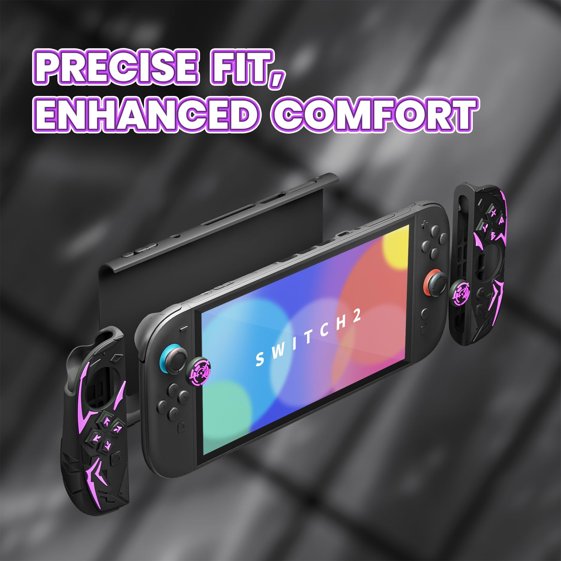 PlayVital Cyber Spider Protective Case for Nintendo Switch 2, Ergonomic Anti-Slip Silicone Grip Covers, Dockable Hard Case Shell for Switch 2 with Joystick Cap, Shockproof Skin - Black - 5