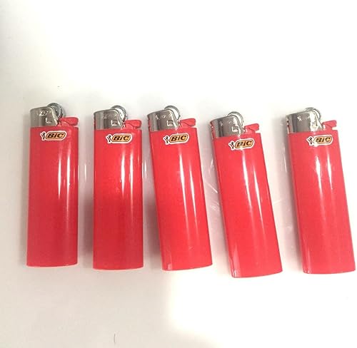 BIC - Encendedor de tamaño completo, 5 unidades, color rojo sólido