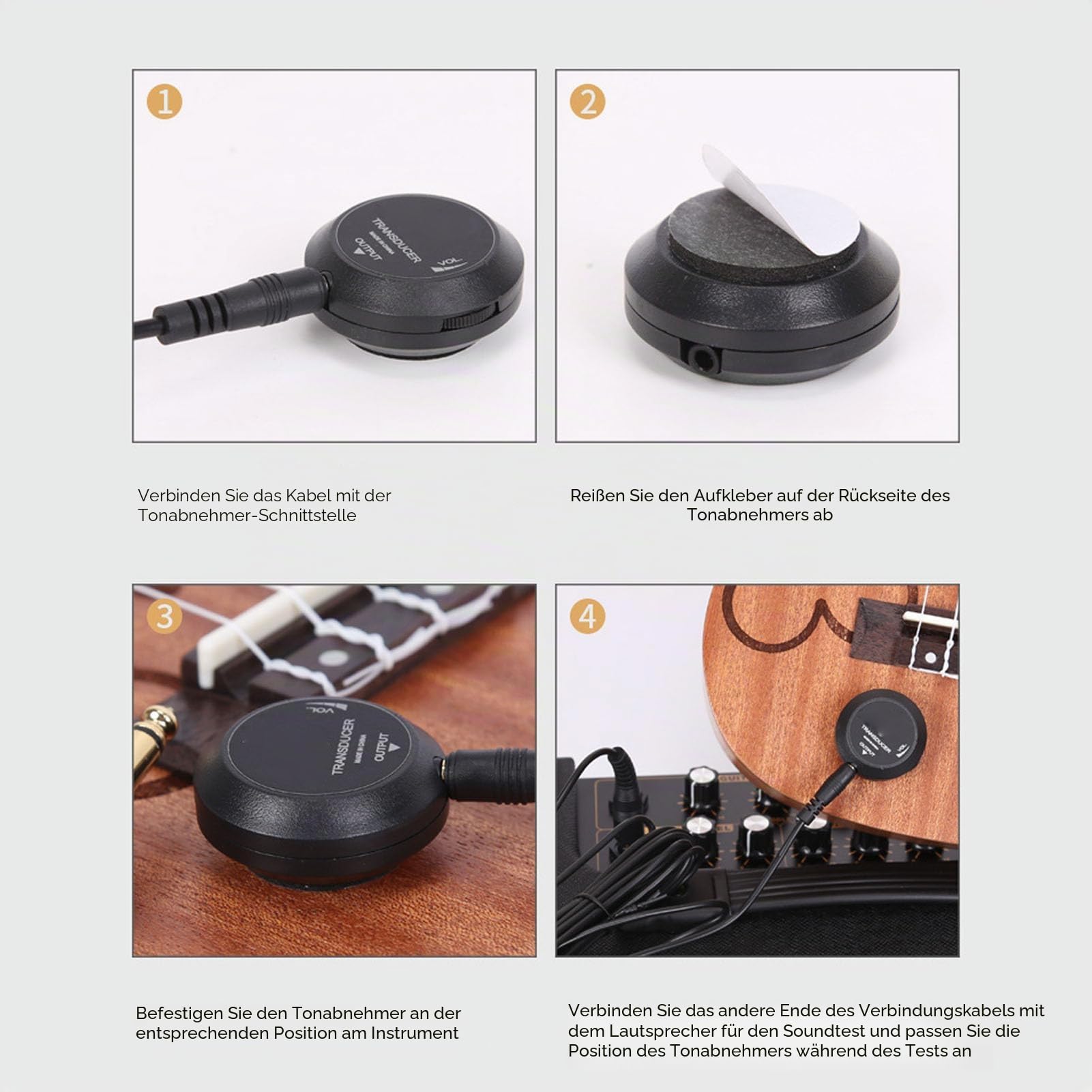 Mini-Piezo-Tonabnehmer, Mikrofon-Wandler-Tonabnehmer, Selbstklebender Piezo-Tonabnehmer für Akustikgitarre, Ukulele, Mandolineninstrumente