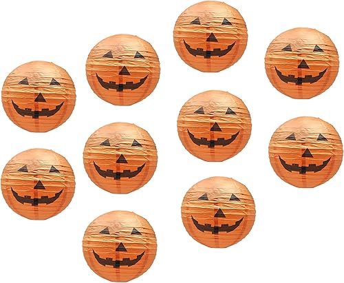 Mudra Crafts Faroles colgantes de calabaza para interiores y exteriores, decoraciones de Halloween, 12 pulgadas, farol de papel espeluznante naranja
