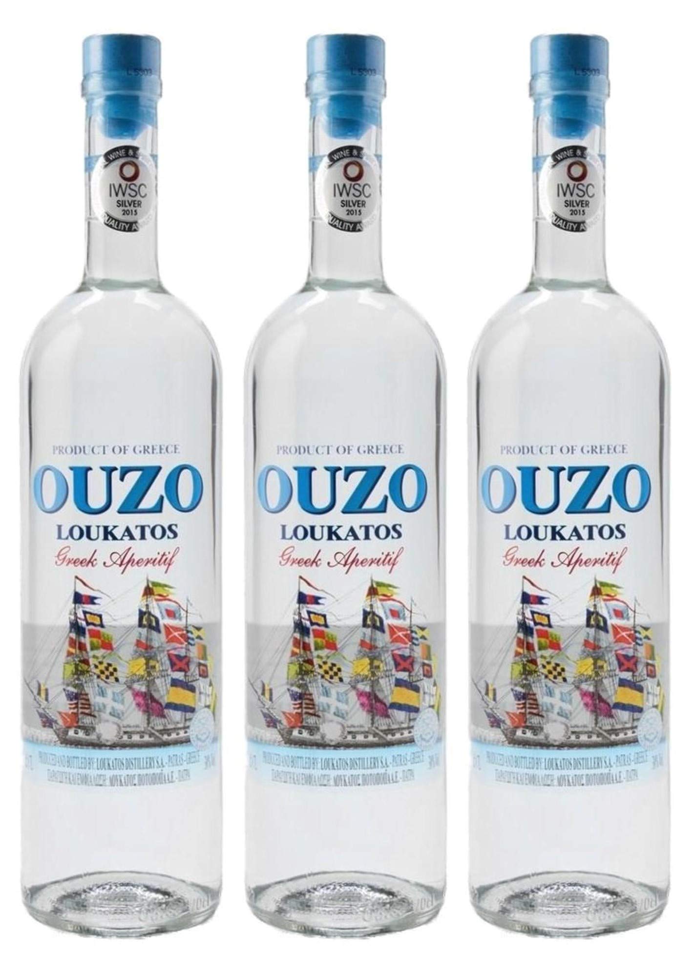 Ouzo Loukatos 3x 0,7l 38% Vol. | Milder Ouzo aus Patras | + 20ml Jassas Olivenöl