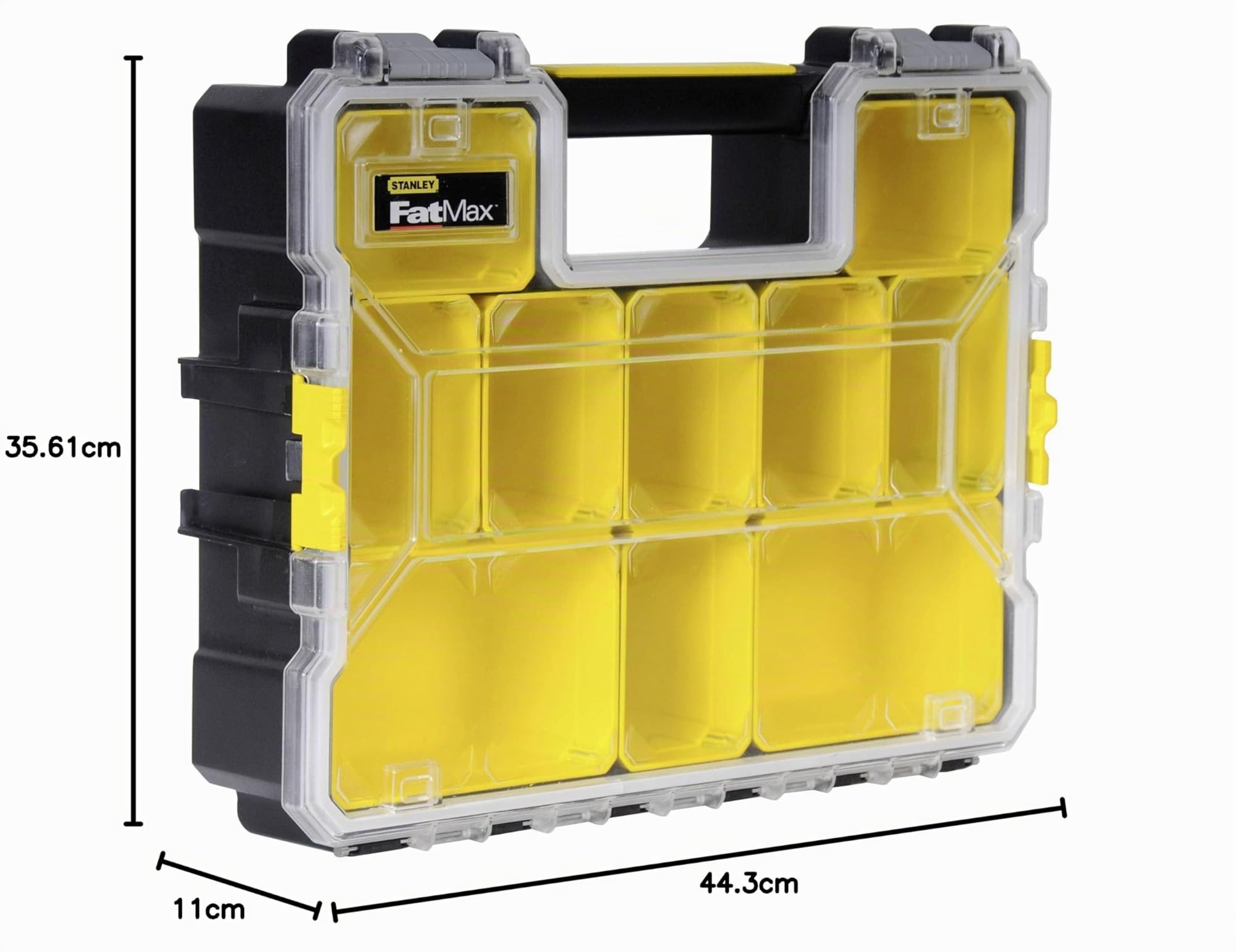 Stanley Caja de almacenamiento FatMax (44,29 cm x 35,60 cm x 11,00 cm, compartimentos profundos, cierres de plástico robustos, cajas extraíbles, tapa resistente a arañazos y golpes) 1-97-521