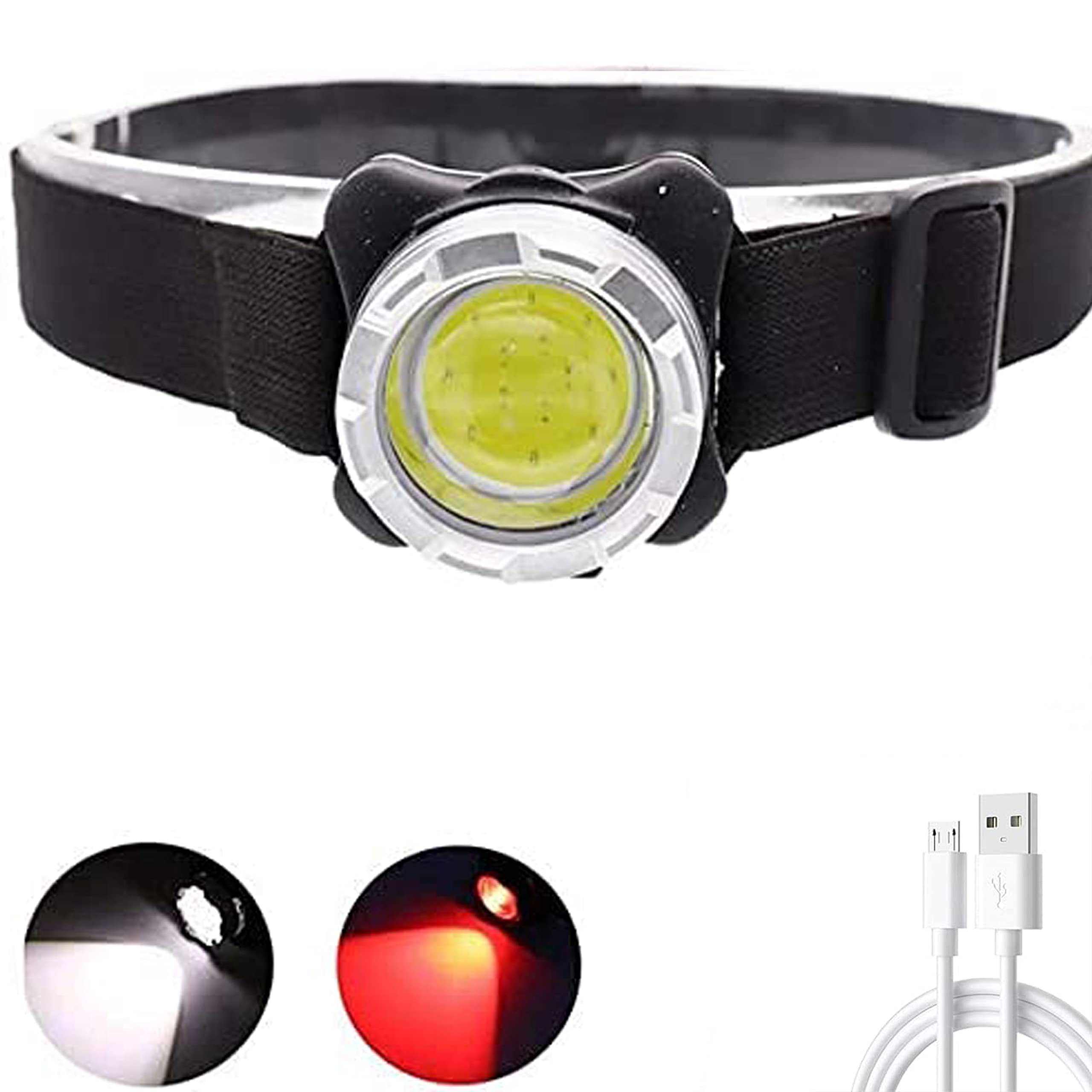 BESTSUNCOB Head Torch Super Bright 10000 Lumen Rechargeable, Red/White Headlamp Waterproof Head Torch Headlight with 3 Modes for Night Vision Observation Camping Car Repairing Emergency Outdoor