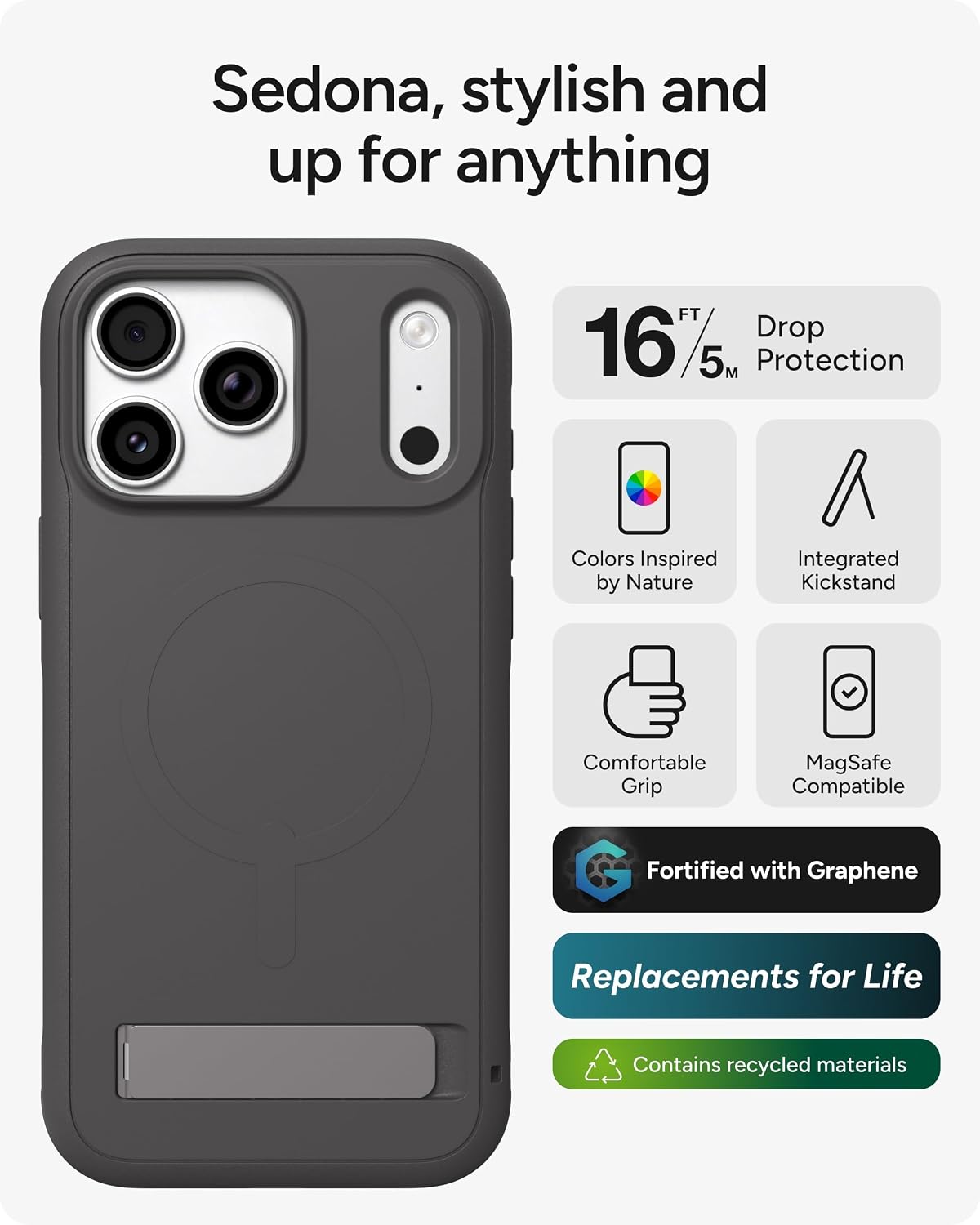 ZAGG Sedona Phone Case with Stand for iPhone 18 Pro Max/ 17 Pro Max, Gray image 2