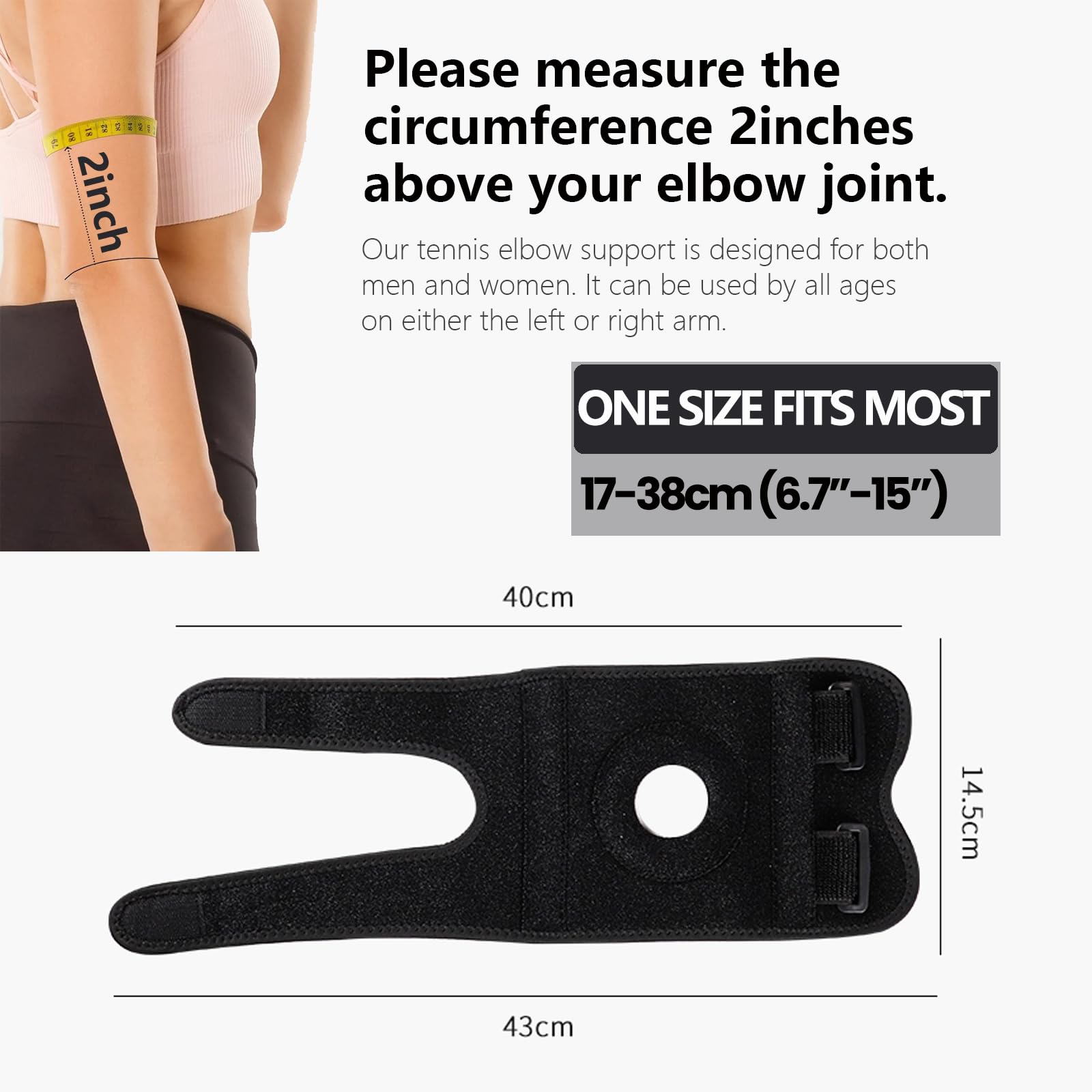 Cinlitek Adjustable Elbow Brace - Pain Relief For Tennis/Golfer's Elbow, Arthritis, Sprains - Fits 6.7" To 15" Arms - View #6