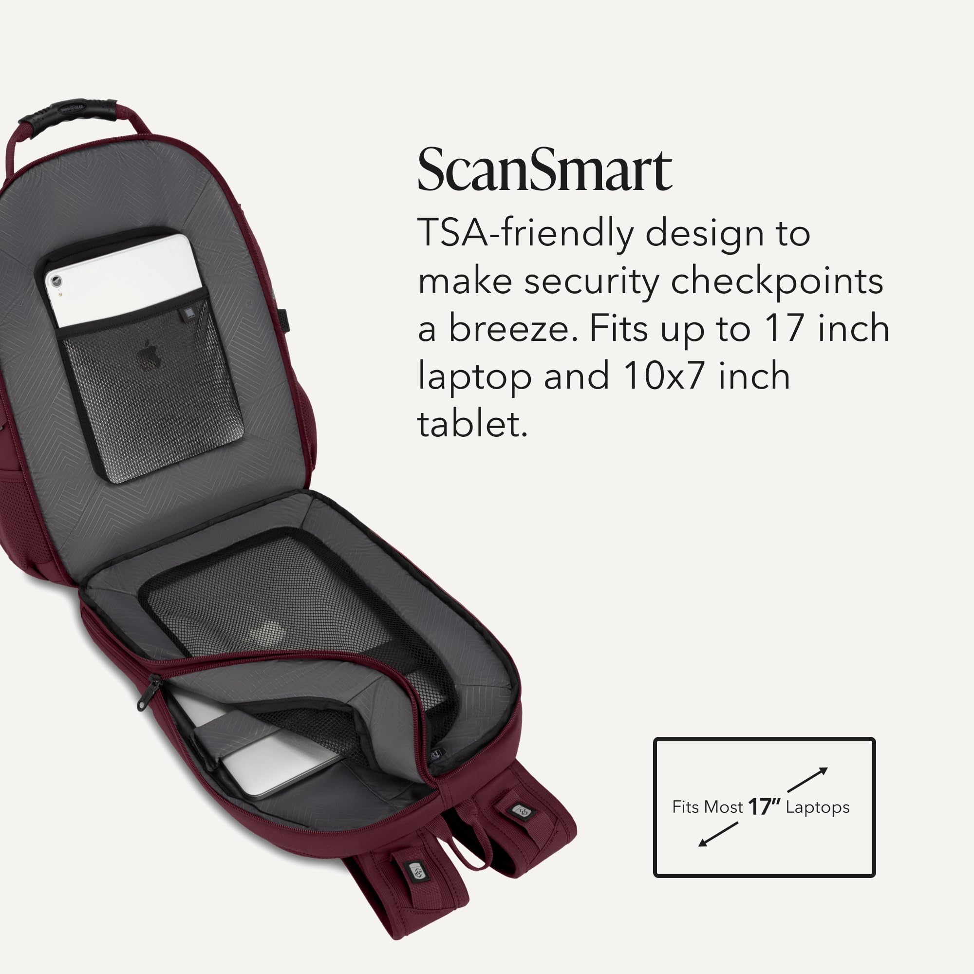 SWISSGEAR 1900 ScanSmart Laptop Backpack, Fits Most 17-Inch Laptops, TSA-Friendly Lay-Flat Design, RFID Protection, and Tablet Pocket, Black, 31L, 18.5-Inch view 3