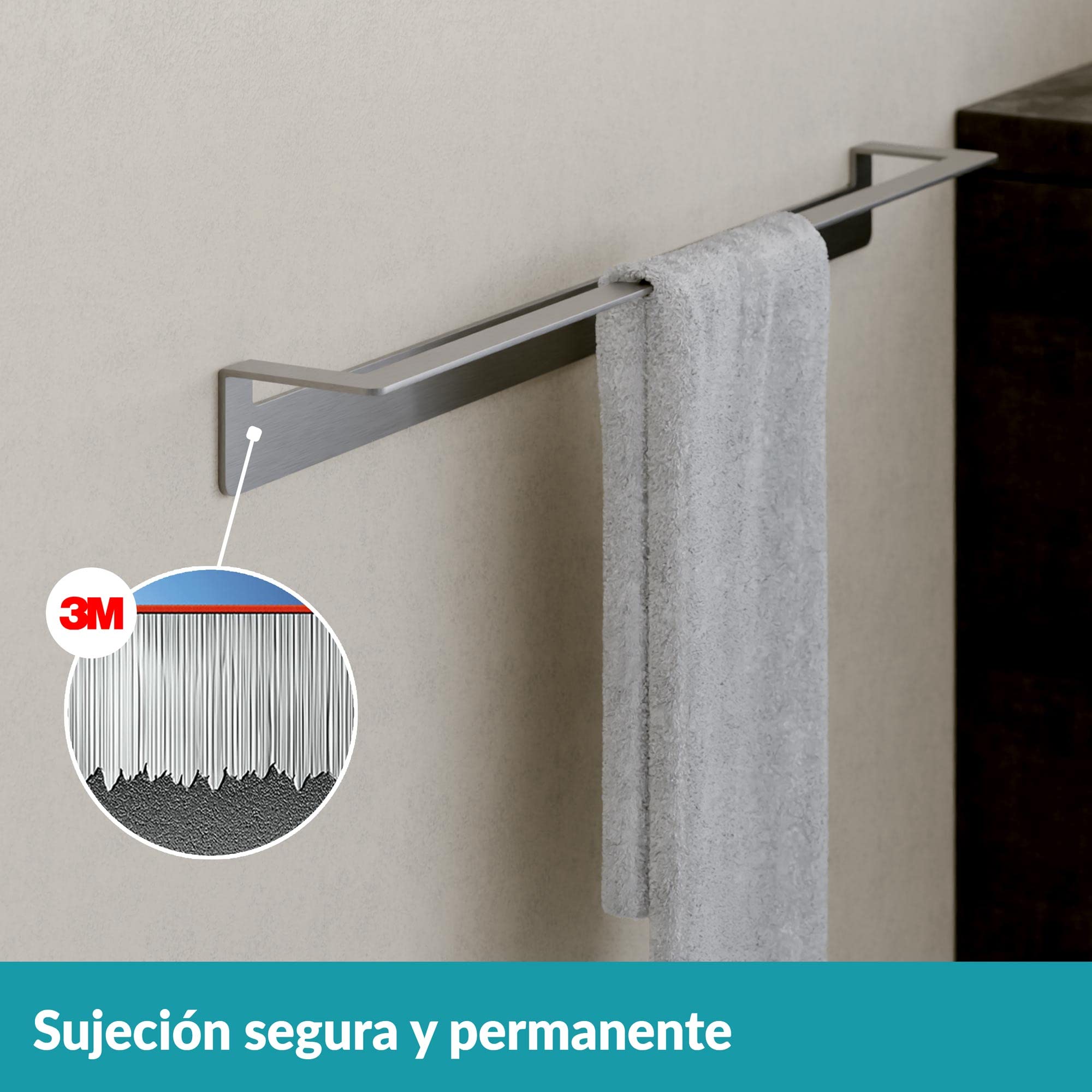 WEISSENSTEIN Toallero de Barra Adhesivo 60 cm - Acero Inoxidable - Portatoallas Pared sin Taladro