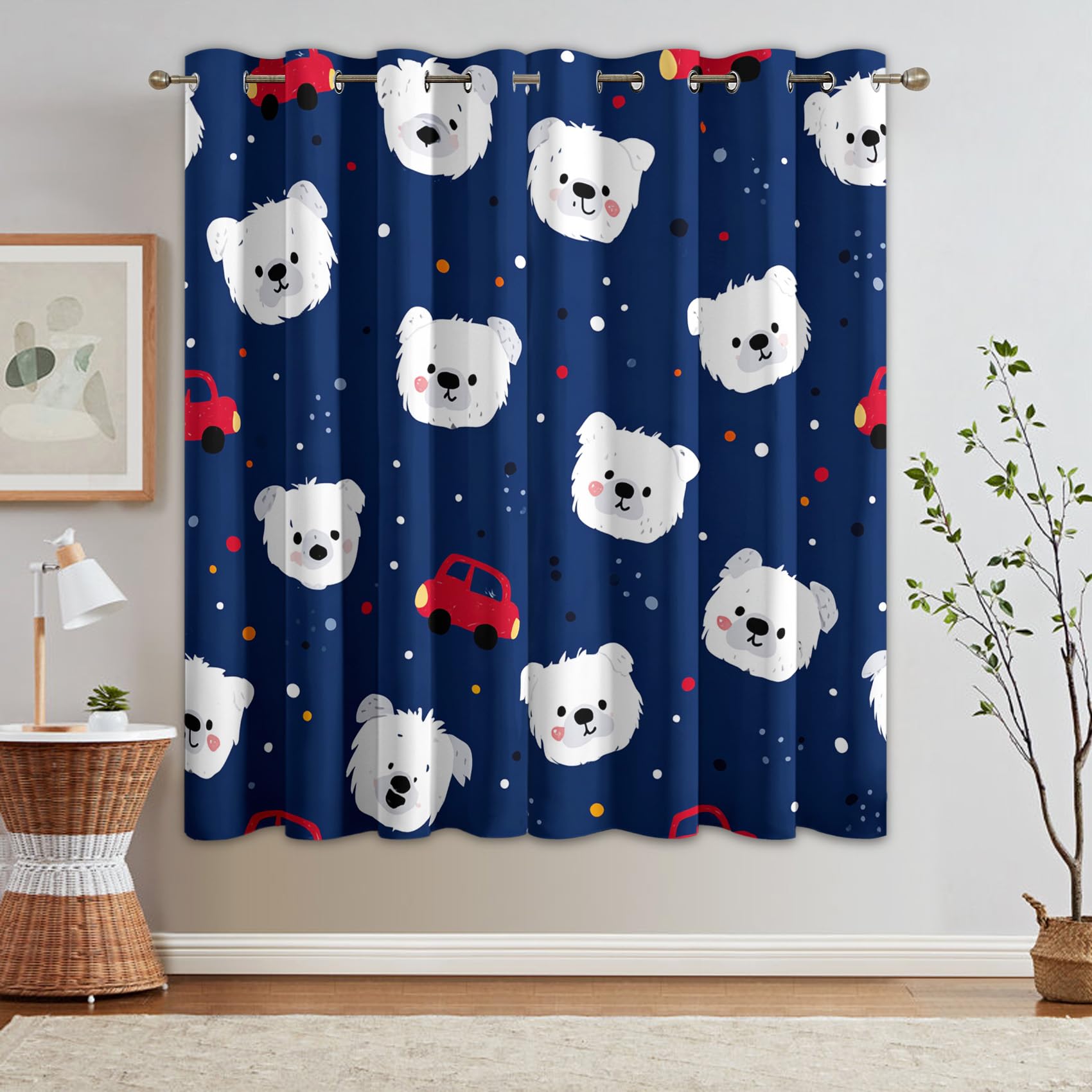 Genérico Cortinas Salon Dibujos Animados Coche Oso, 140x240 cm 2 Piezas - Cortinas Dormitorio Opacas Azul Marino Ventana Decoracion Habitacion, con Ojales, Blackout Curtains FY36