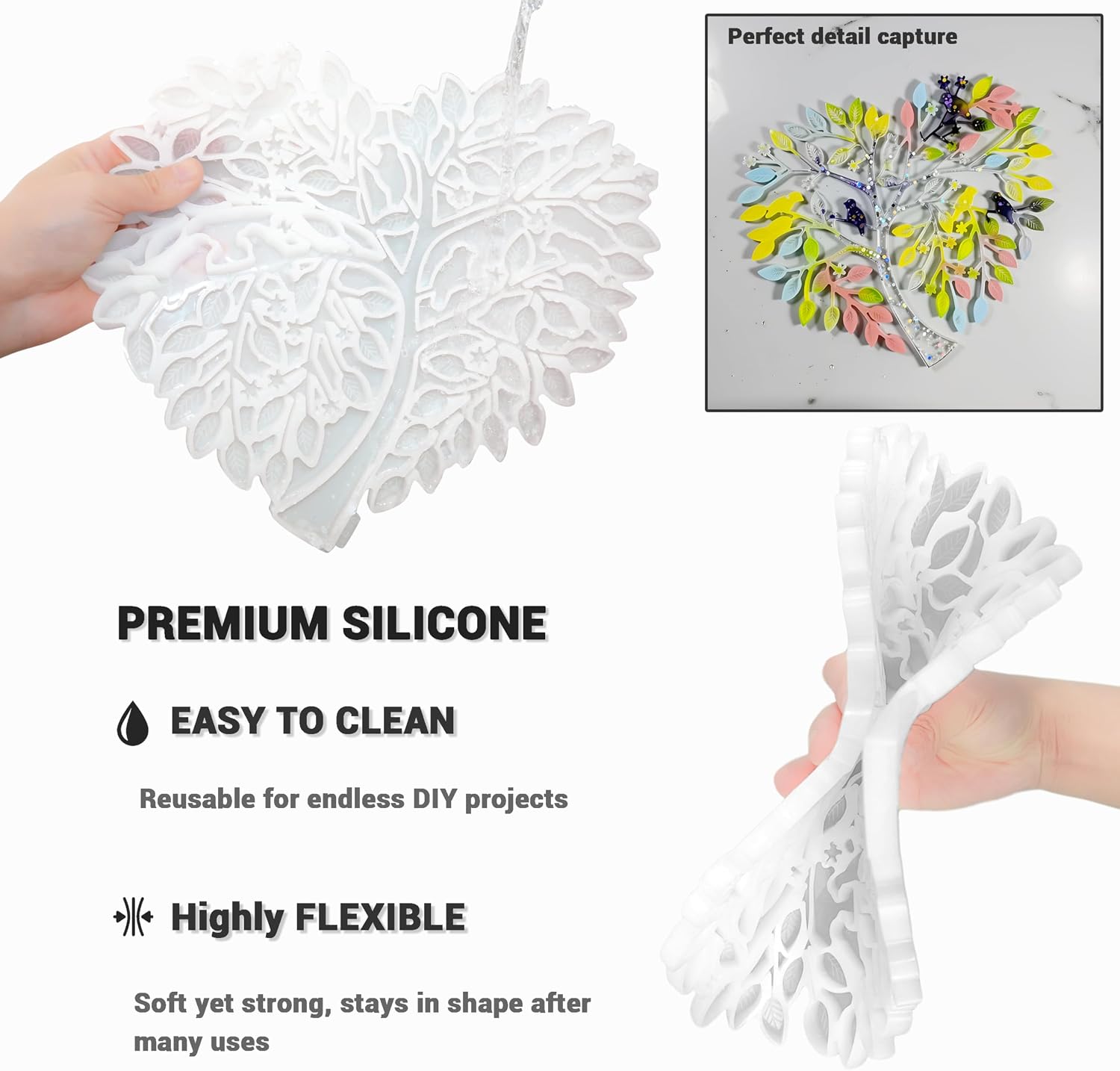Tree of Life Resin Mold in Heart Shape, Large Silicone Mold for Epoxy Resin Casting, DIY Wall Hanging, Unique Home Decor Wall Art