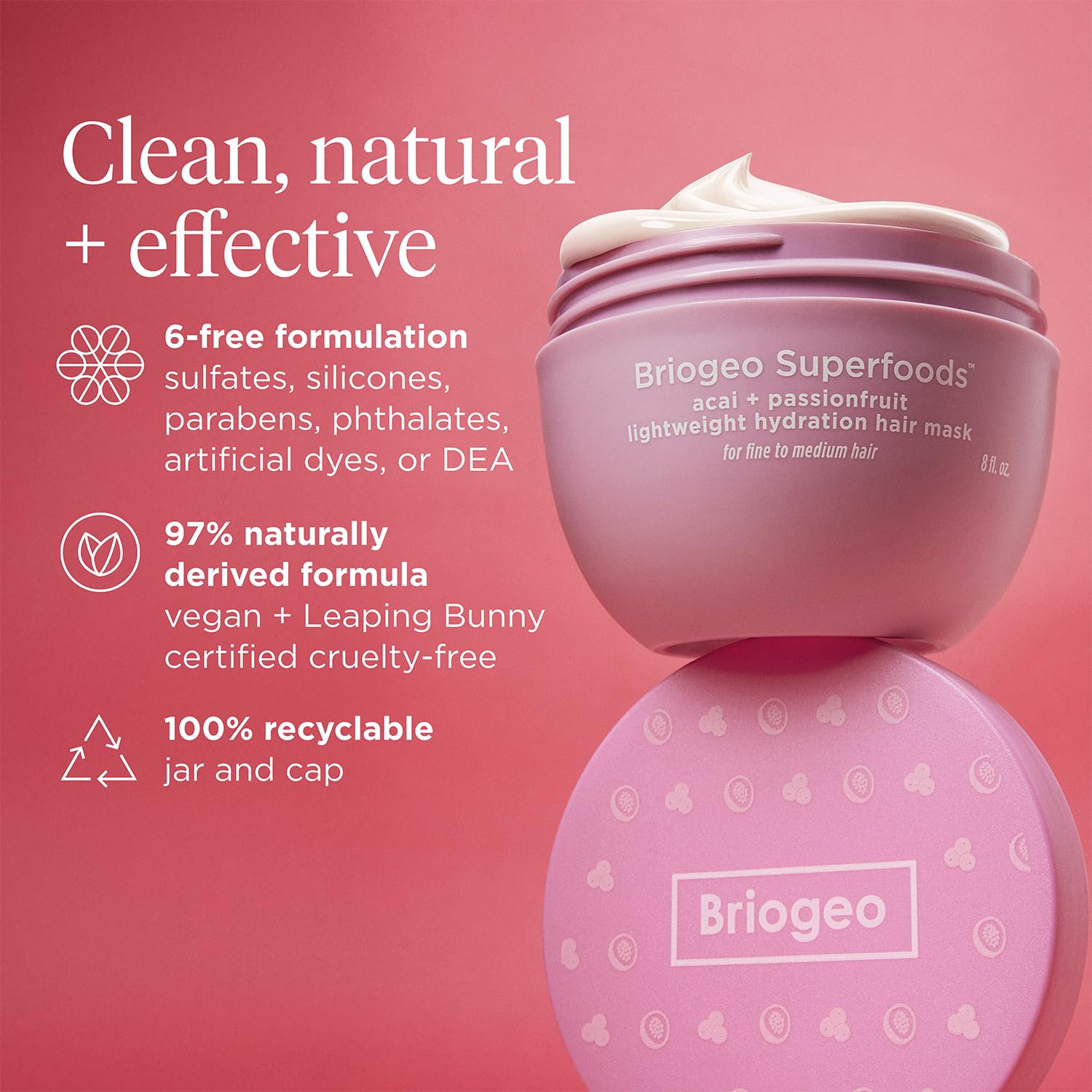 Briogeo Superfoods Acai + Passionfruit - Maschera idratante leggera per capelli fini, balsamo profondo per capelli fini, aumenta lucentezza e morbidezza, umidità senza peso, vegana e cruelty-free