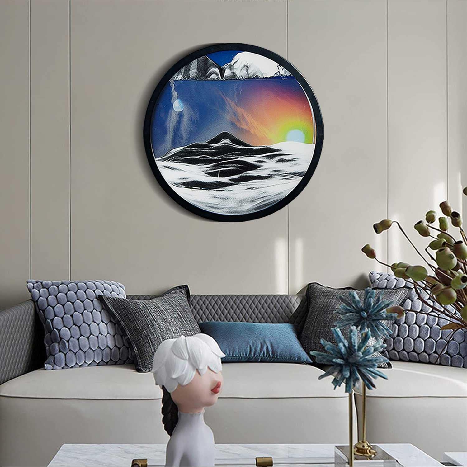 KRIDDR Round Glass Moving Sand Art Picture Round Glass 3D Deep Sea Sand Landscape Moving Screen Sand Frame Flowing Sand Adult Child Large Desktop Art Toys