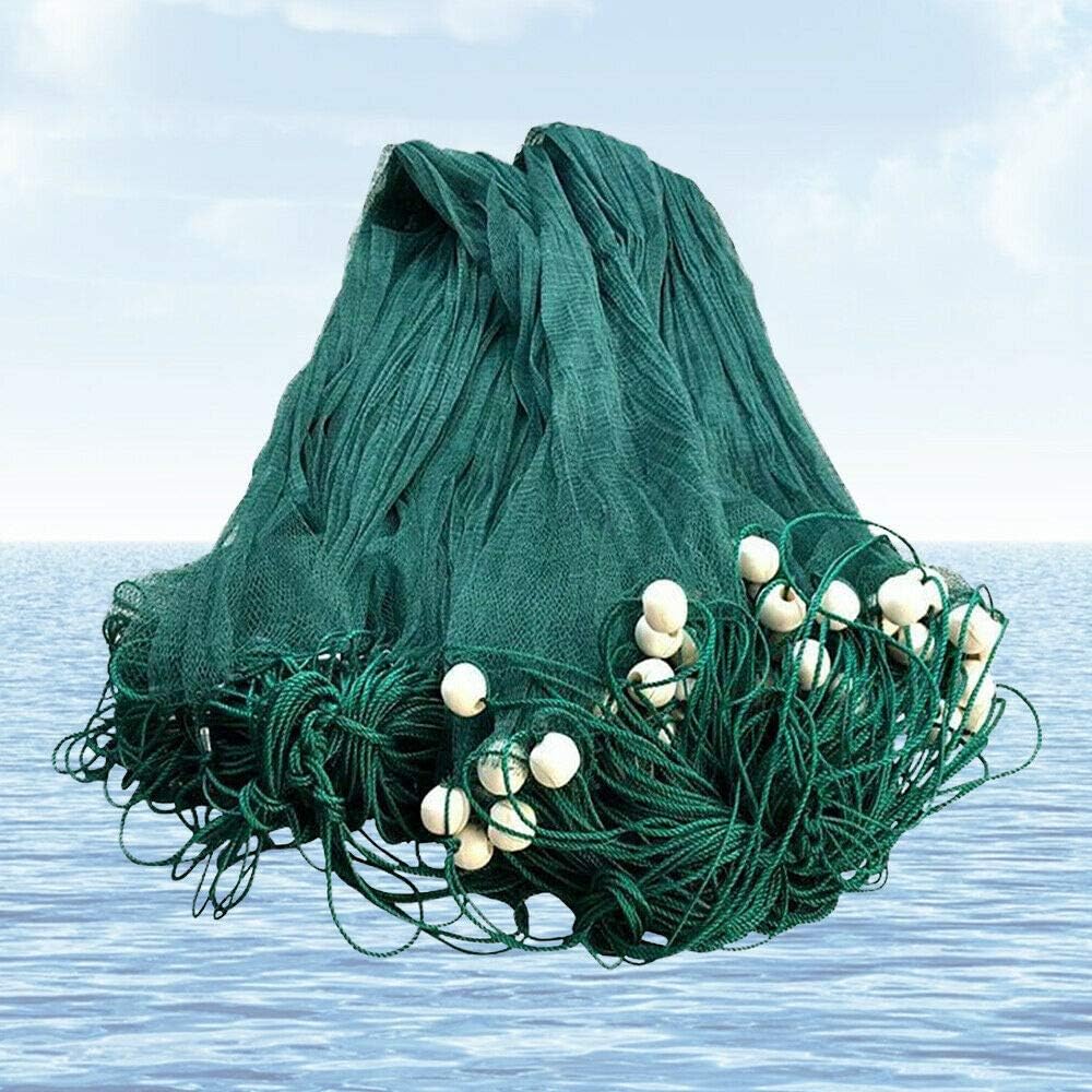 Large Fishing Gill Net Hand Made Fishing Drag Cast Net Polyethylene Beach Seine Drag Nets Fishing Equipment with Floats and Lead Sinkers