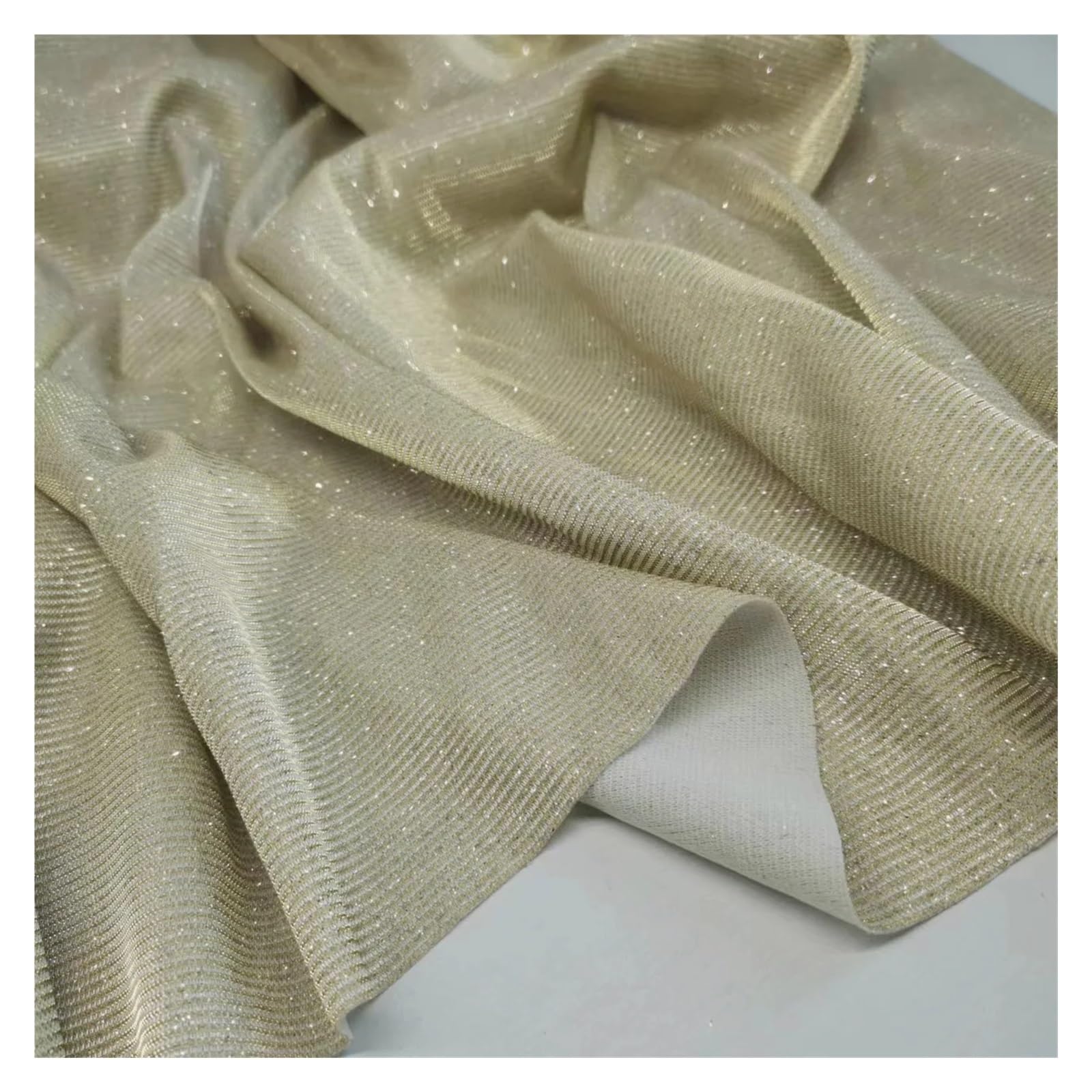 Fabric, Fashionable Polyester Composite Glitter Fabric for Bridal Dress Decoration Multicolor 50x148cm(4 Beige)