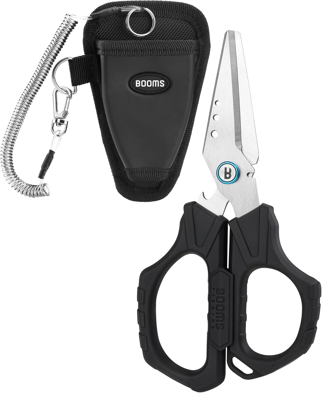 Booms Fishing Braided Line Cutter: 6.3in Multifunction Fishing Scissors with Lanyard and Sheath - Fishing Shears with Serrated Blades and Side Wire Cutter, S04