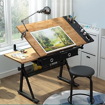 Drawing Table, Calligraphy Desk Drawing Desk Calligraphy Desk Designer Desk Easel Solid Wood Workbench Painting Desk Drawing