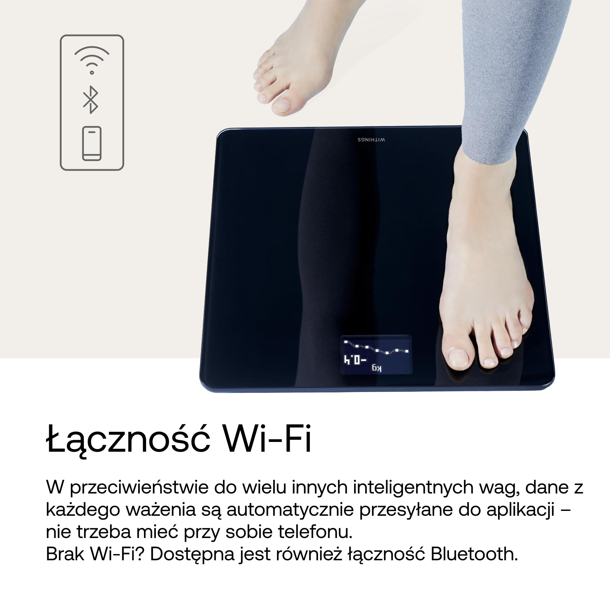 Withings Body – inteligentna waga Wi-Fi z funkcją BMI, cyfrowa waga osobowa, synchronizacja aplikacji przez Bluetooth lub Wi-Fi