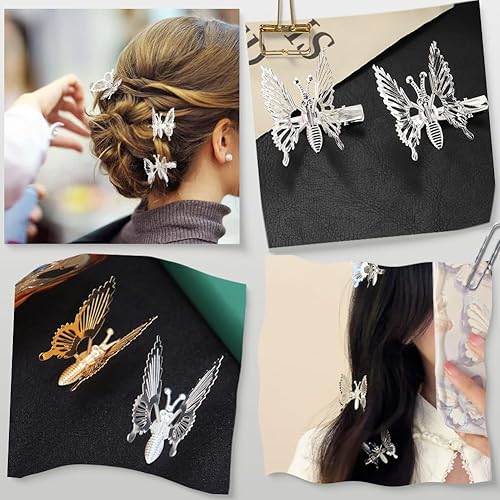 Miniatura 7 de 12 pinzas de mariposa plateadas para el cabello, pasadores de mariposa de metal en movimiento, pinzas de cocodrilo, accesorios retro de los años 90