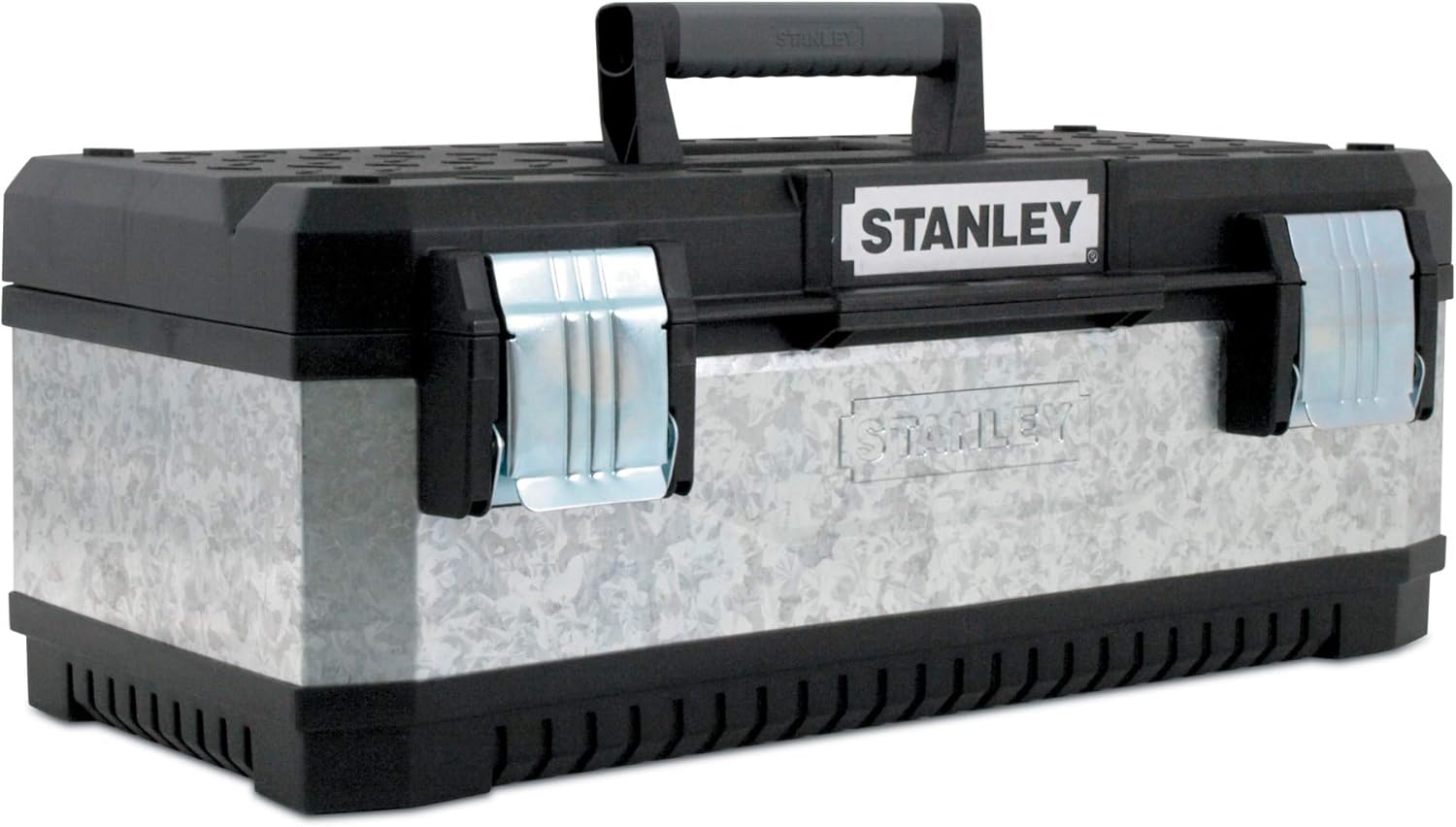 STANLEY Tools 1-95-619 Tool Box Metal-Plastic (Galvanised, 23 Inches, with Padlock, Metal Clasps, Bi-Material Handle) Multicoloured 59 cm