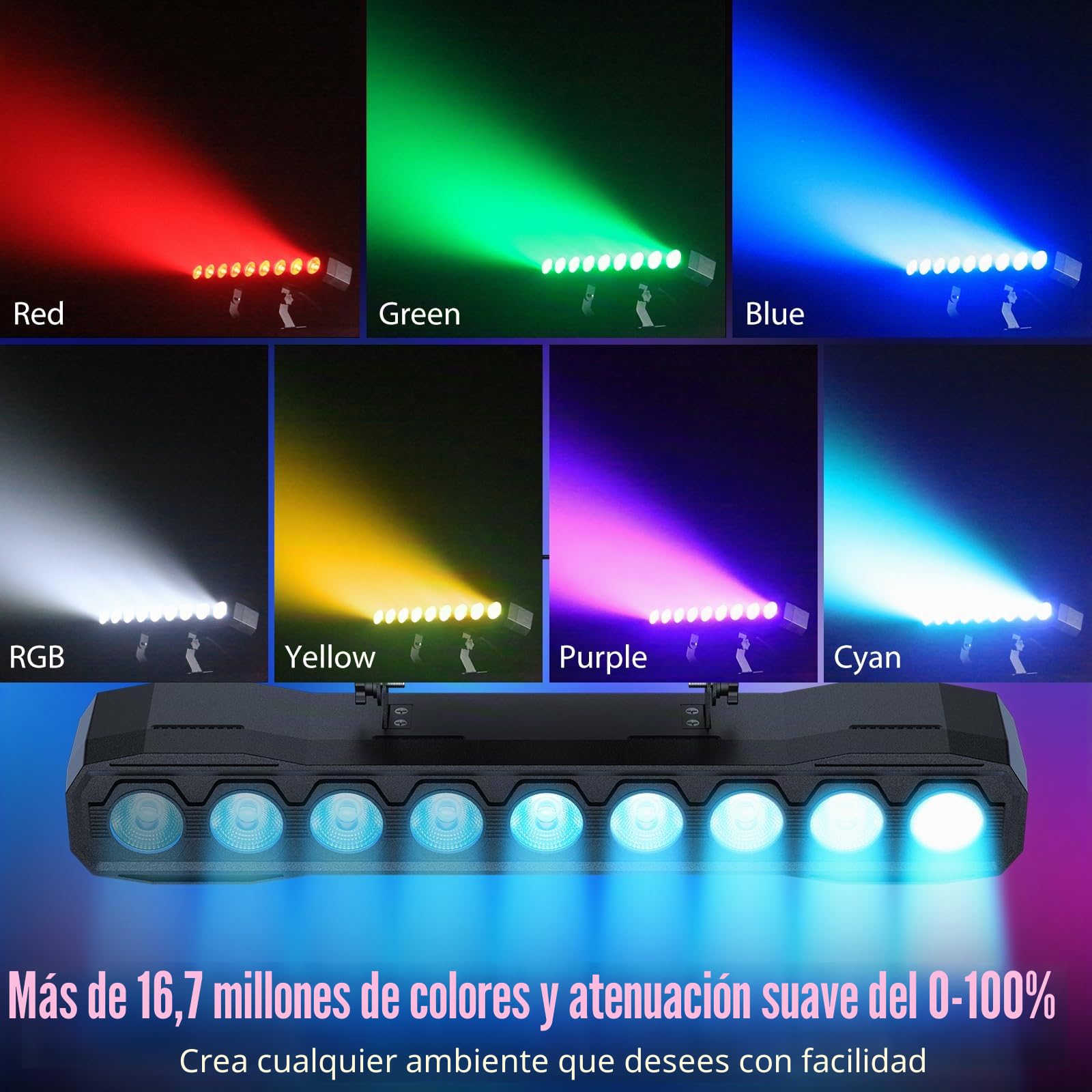 Barra LED 60W Wallwasher Iluminación de Escenario Efectos, 9 RGBW LED con Control Remoto Luz de Fiesta Ángulo de Haz 35° Estroboscópico DMX512 para Bodas Exteriores Discotecas Navidad DJ 2PCS
