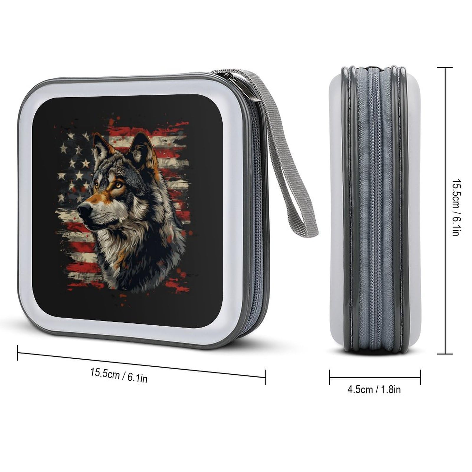 DuduYH Gray Wolf Head American Flag CD Case DVD Storage Case Portable for Car Home Travel
