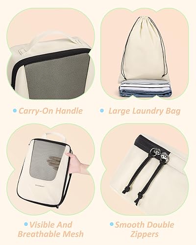 Miniatura 6 de BAGSMART Cubos de compresión de embalaje para viajes, juego de 6, 5 juegos, 4 unidades, bolsas organizadoras de maleta de compresión para maletas,