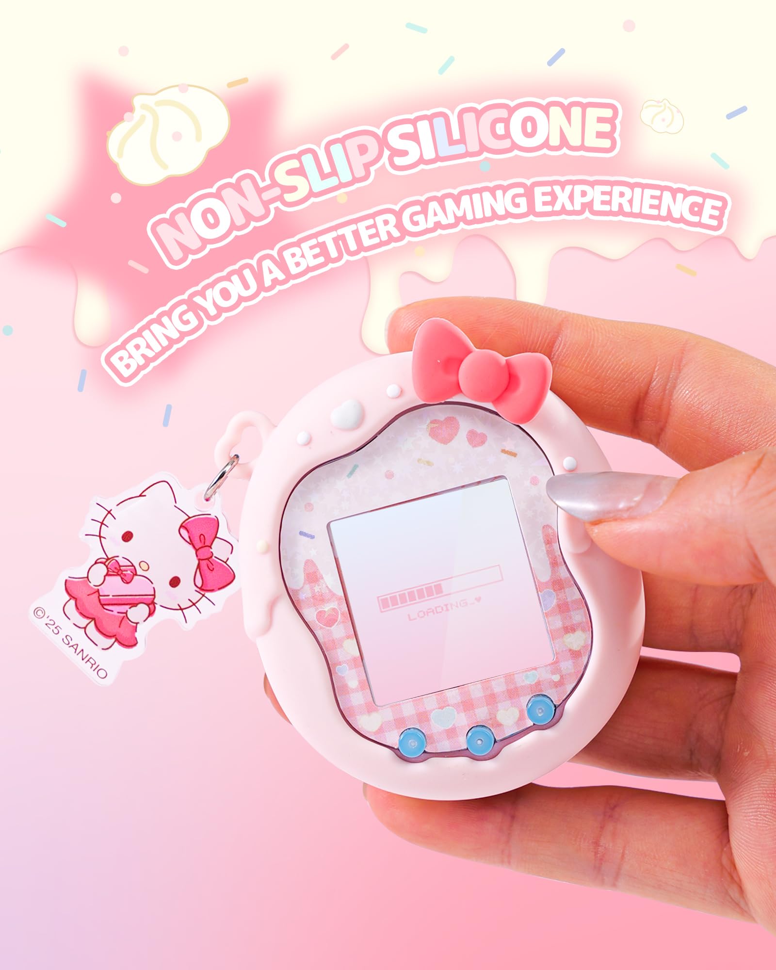 Kuitmor Sweetheart Czekoladowe silikonowe etui kompatybilne z Tamagotchi Uni, miękkie etui ochronne ze wzorem cukierkowego serca, odporne na zarysowania i wstrząsy, skóra do wirtualnego urządzenia dla