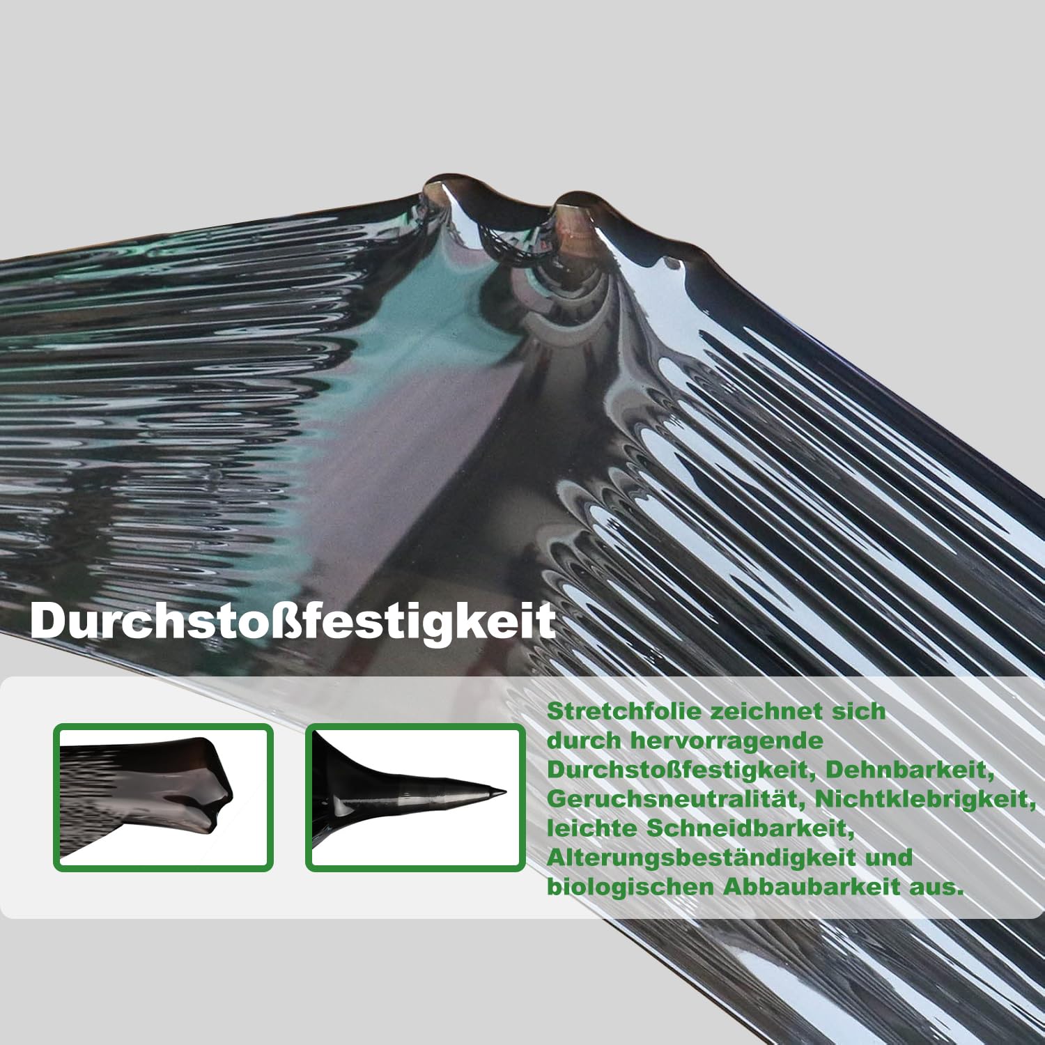 2 Rollen Schwarze Stretchfolie mit Griffen, 38,1 cm x 300 m, Schrumpffolie, Umzugsfolie, Lieferanten, 60 Gauge, Kunststofffolie für Palettenverpackung, Versand und Oberflächenschutz (A2)