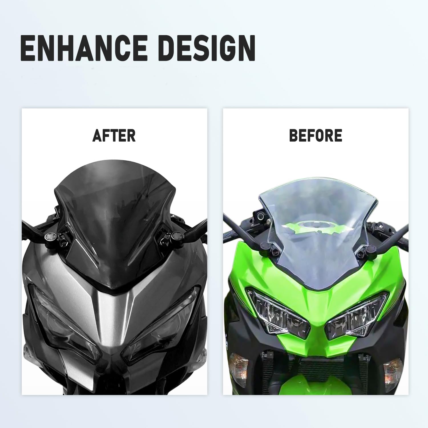 Motorcycle Windshield Deflector Windscreen Fit for Ninja 400 Ninja400 2018 2019 2020 2021 2022 2023 2024 2025 2026 Double Bubble Wind Shield Screen Visor Flyscreen, Black