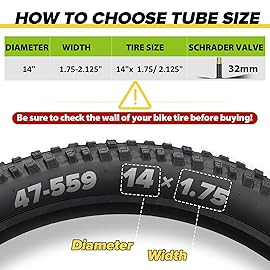 2 Pack 14 Inch Bike Tube Fit 1.75/1.95/2.125 with 32mm Schrader Valve, 14x2.125 Bike Tube with 2PCS Levers, 14 x 2.125 Inner Tube Compatible with Kids Bikes, Strollers (2 of One Size)